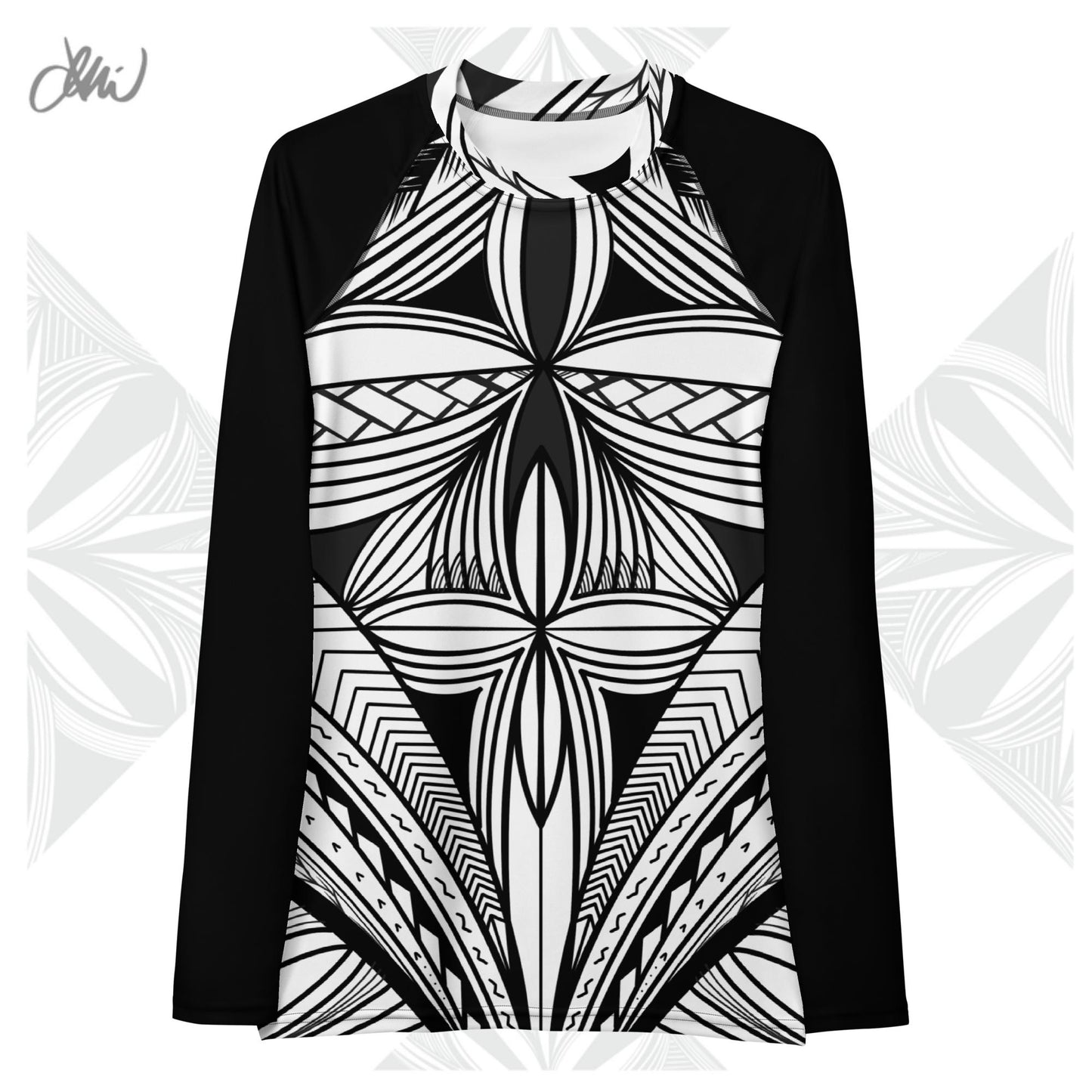 Black White Tapa Kapa Women's Rash Guard