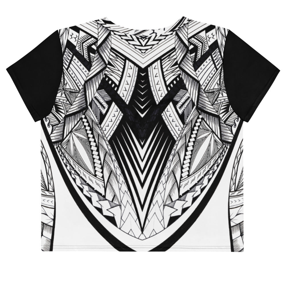 Samoan Tatau Fonuea B/W All-Over Print Crop Tee
