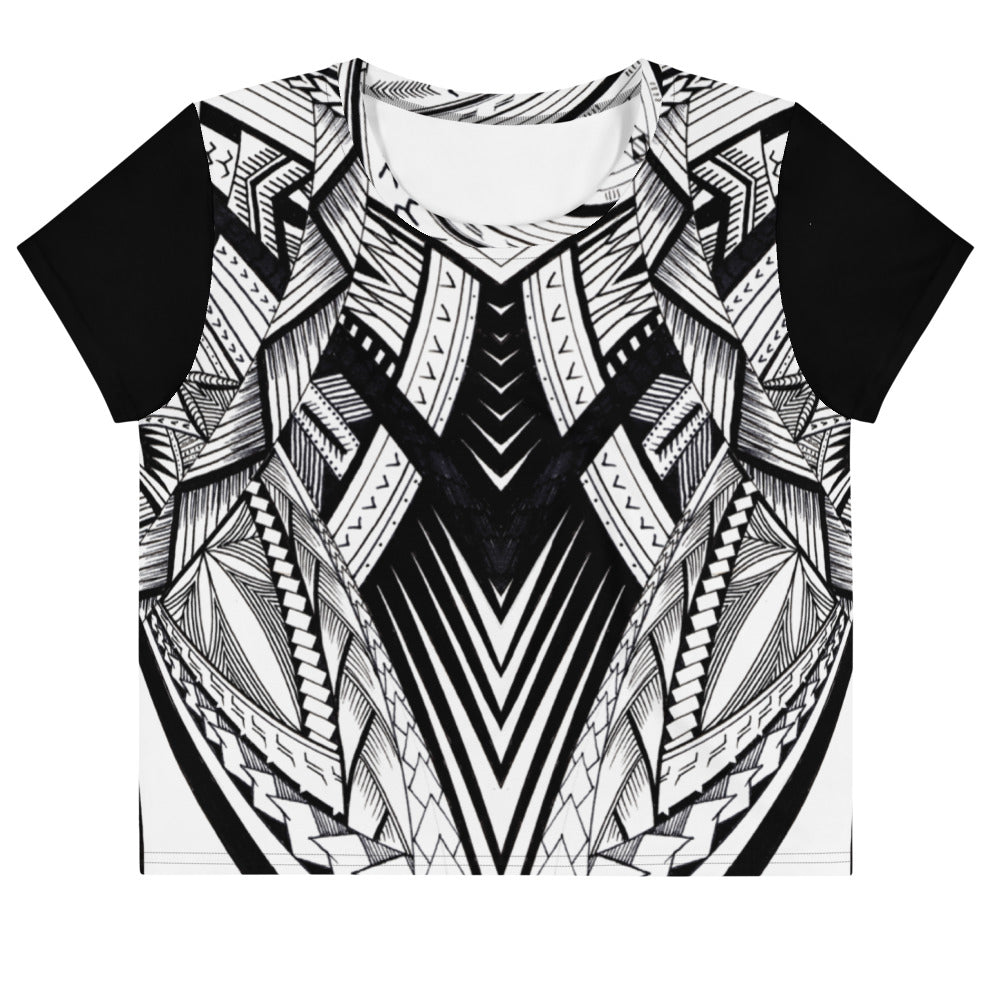 Samoan Tatau Fonuea B/W All-Over Print Crop Tee