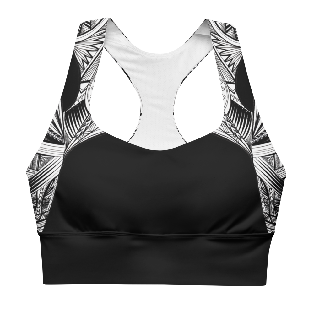 Samoan Black White Tatau Strip sports bra