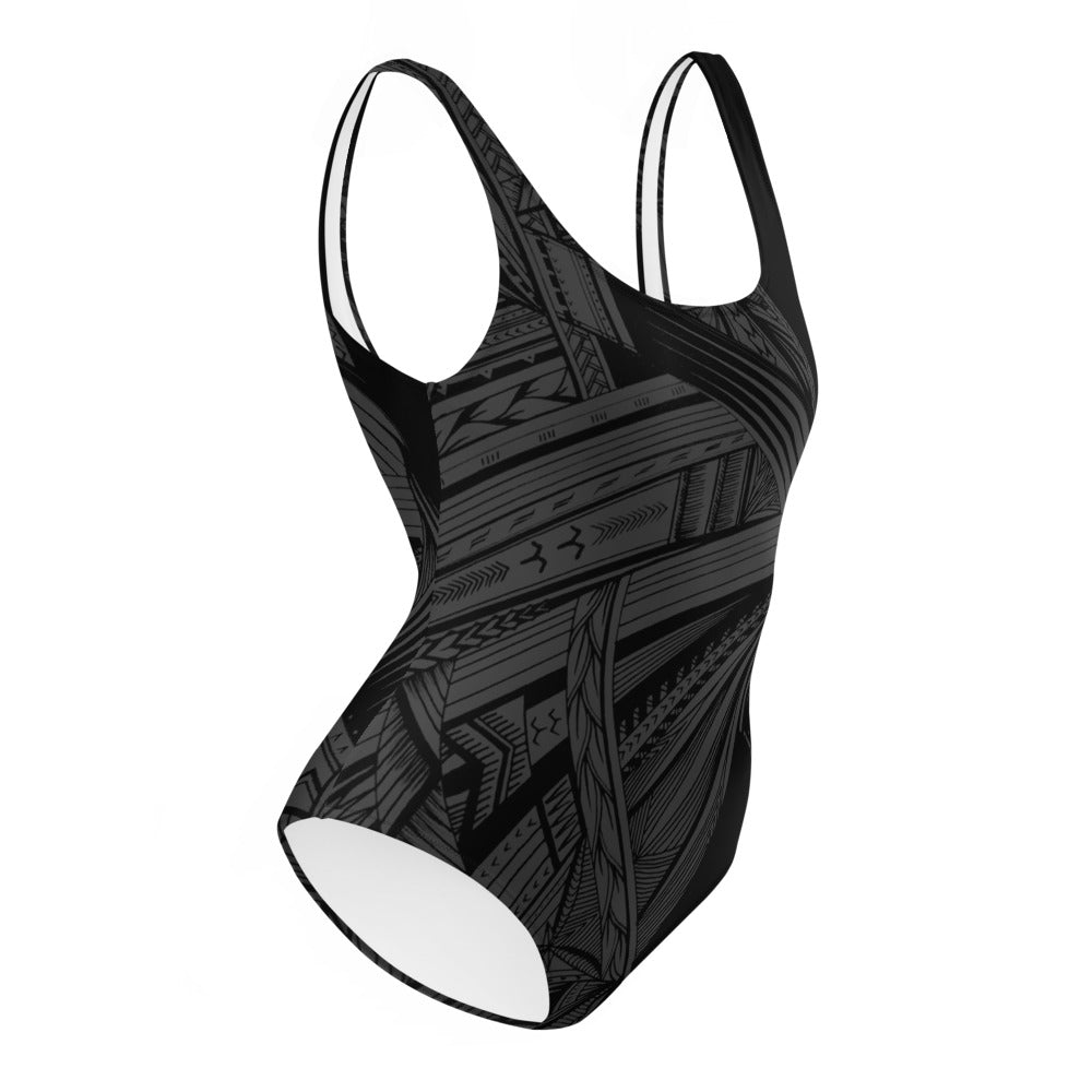 Black Tapa Tatau One-Piece Swimsuit