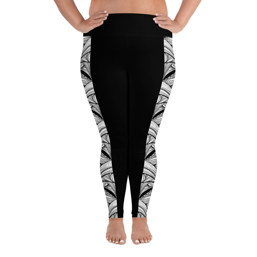 Black White Samoa Tapa Stripe All-Over Print Plus Size Leggings – Tanya  Masaniai Ibarra Art