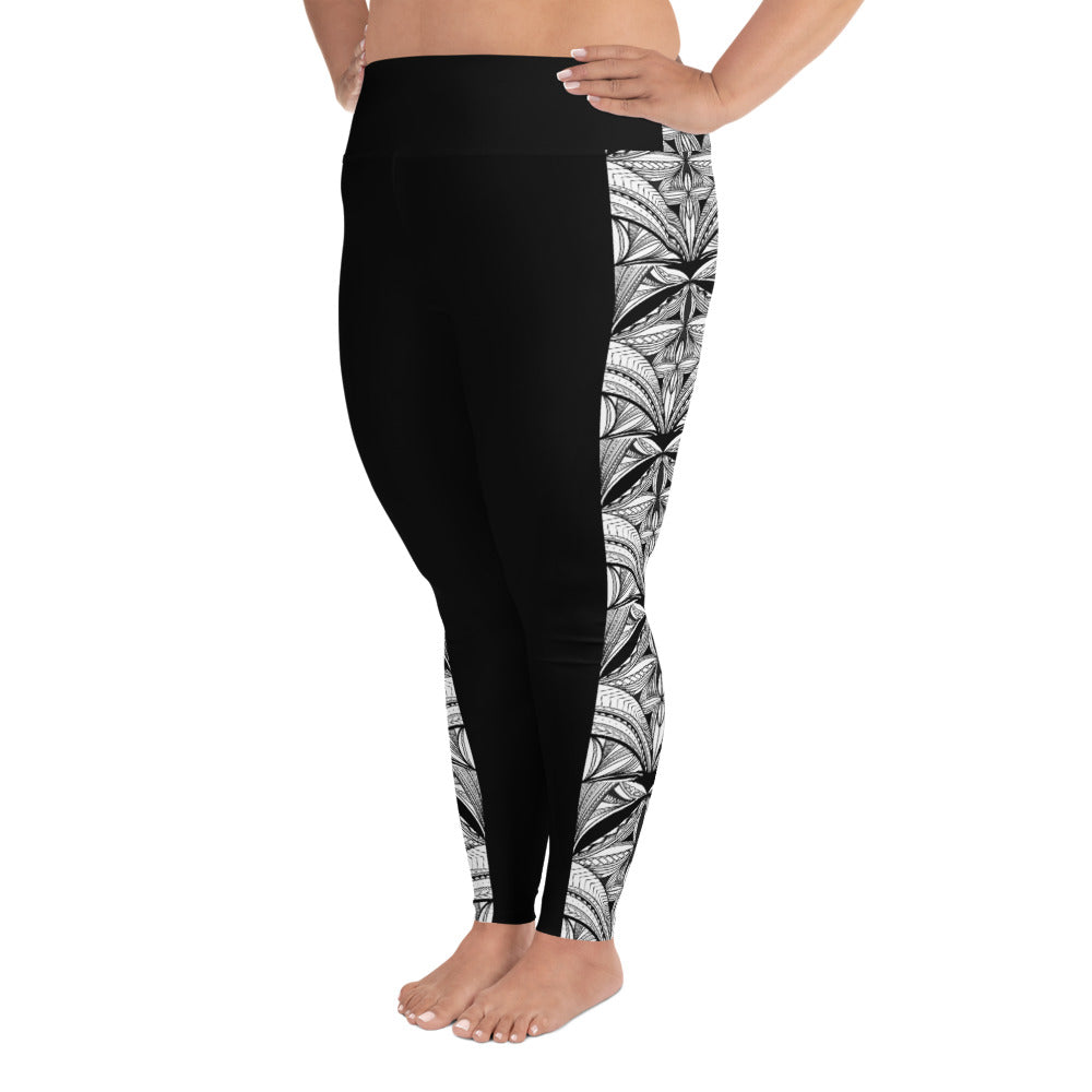 Black White Samoa Tapa Stripe All-Over Print Plus Size Leggings