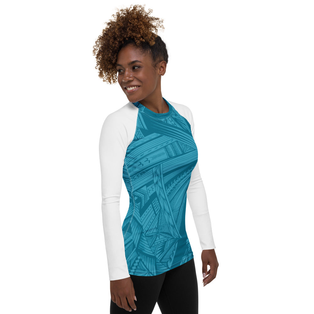 Turquoise Tatau Women's Rash Guard