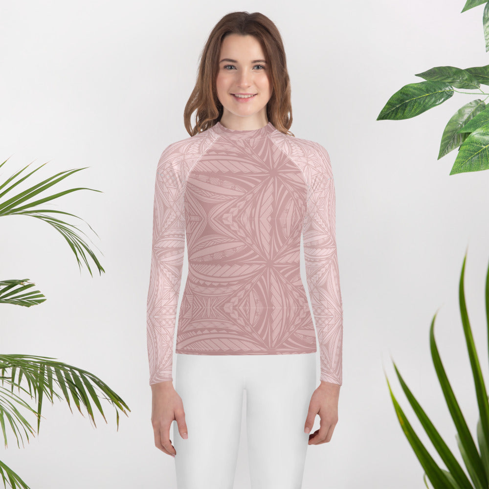Pink Samoan Tapa Youth Rash Guard