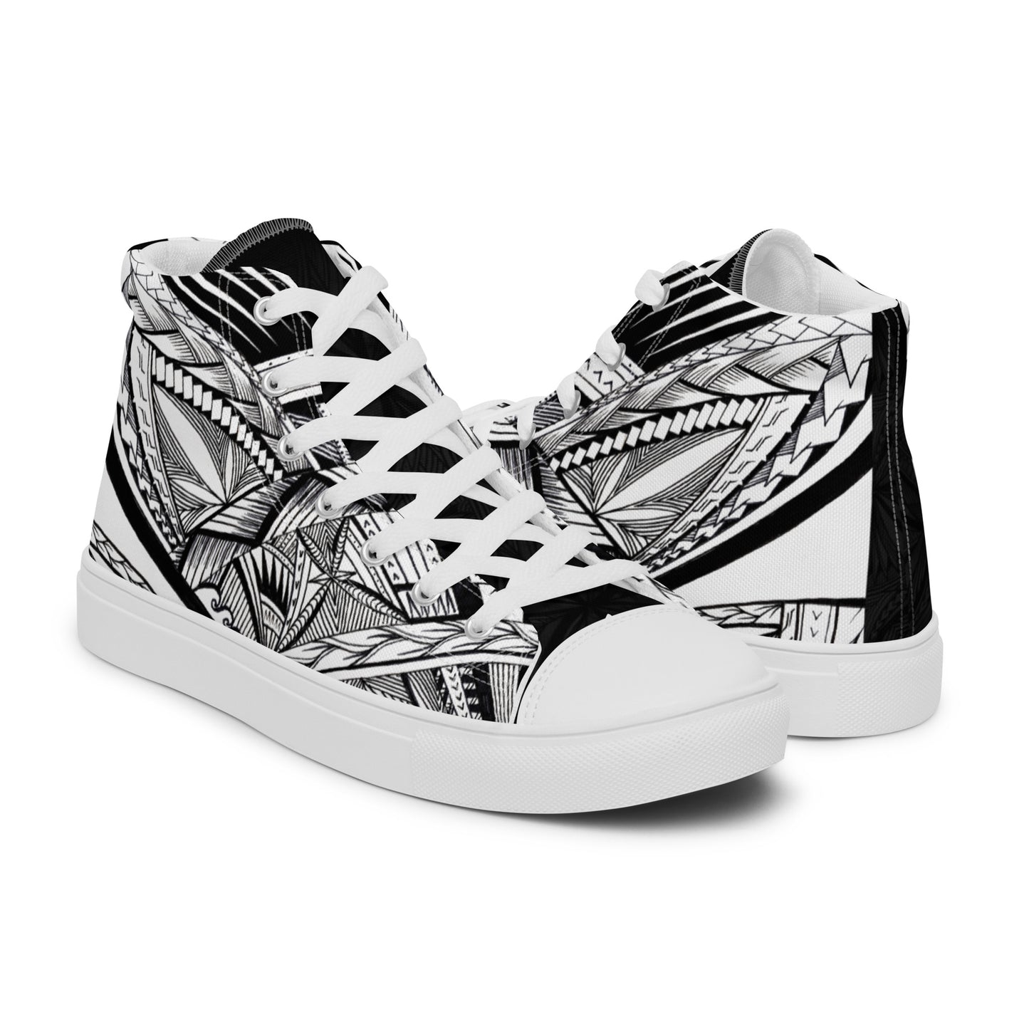 Samoan Black/White Men’s high top canvas shoes