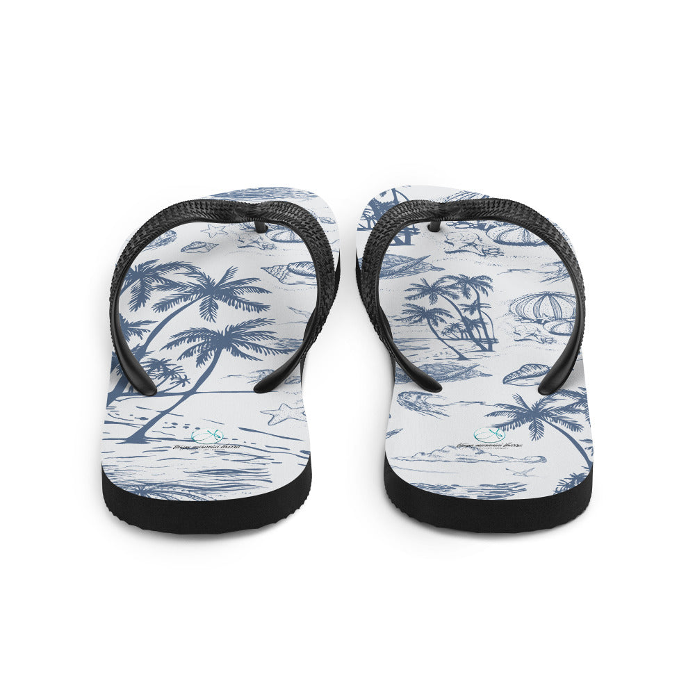Blue Island Toile Flip-Flops