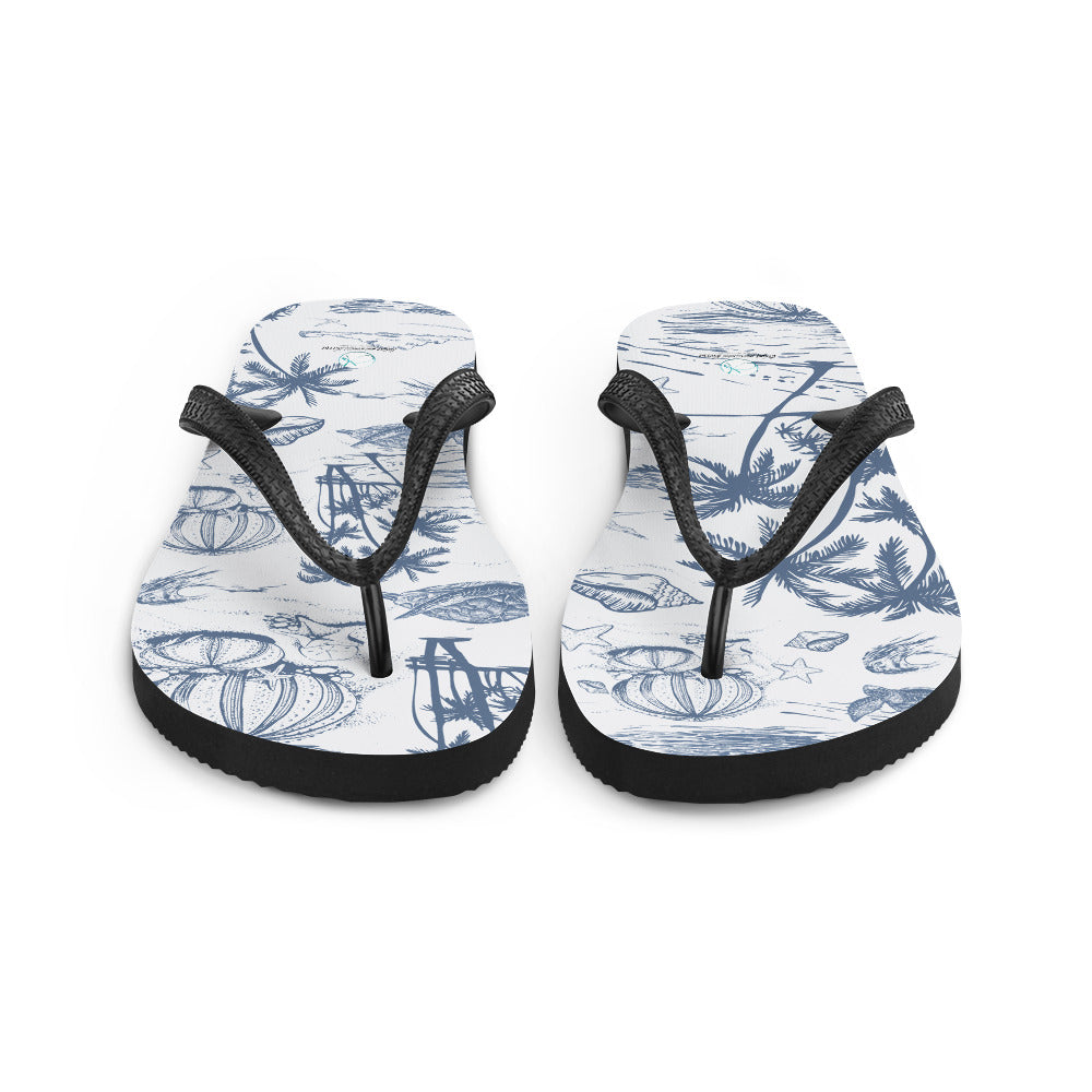 Blue Island Toile Flip-Flops