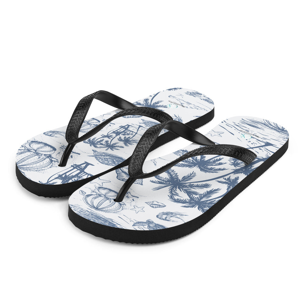Blue Island Toile Flip-Flops