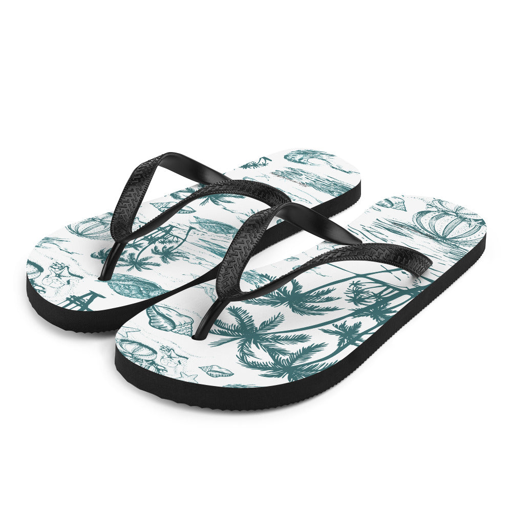 Teal Toile Flip-Flops