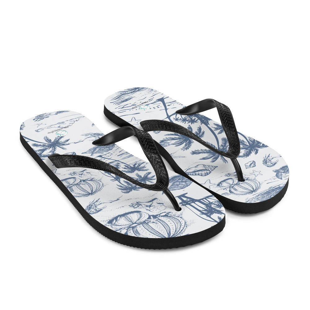 Blue Island Toile Flip-Flops