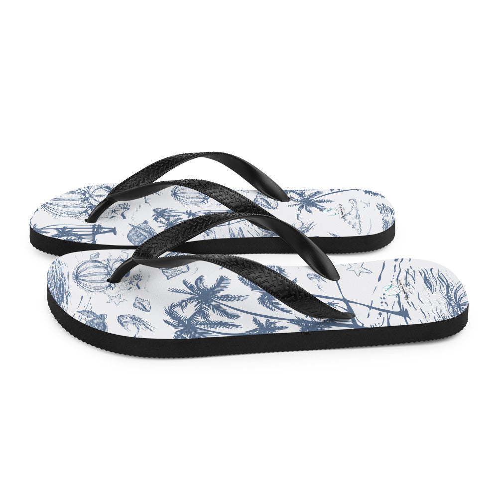 Blue Island Toile Flip-Flops