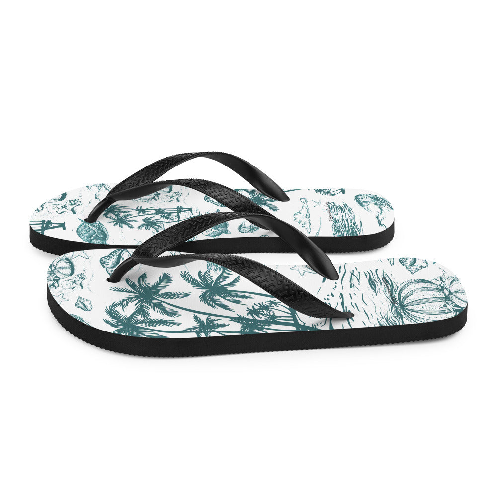 Teal Toile Flip-Flops