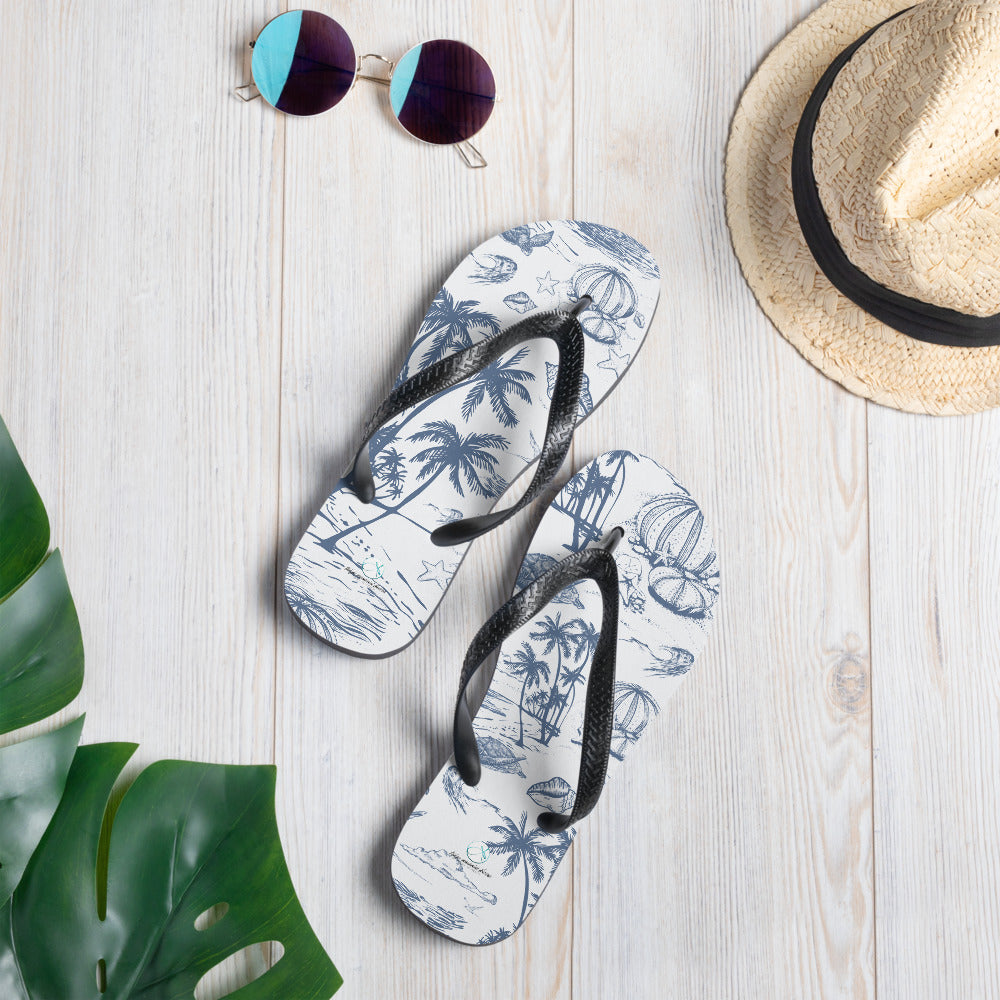 Blue Island Toile Flip-Flops