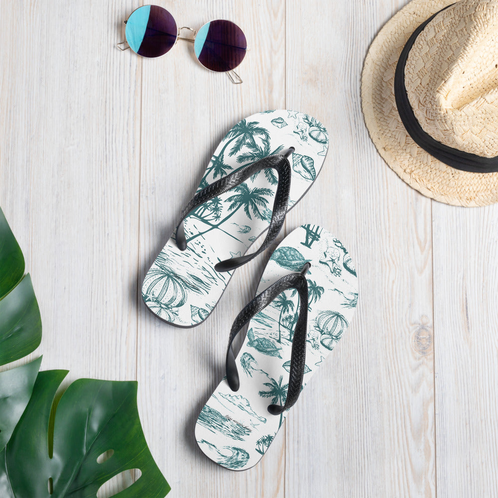 Teal Toile Flip-Flops