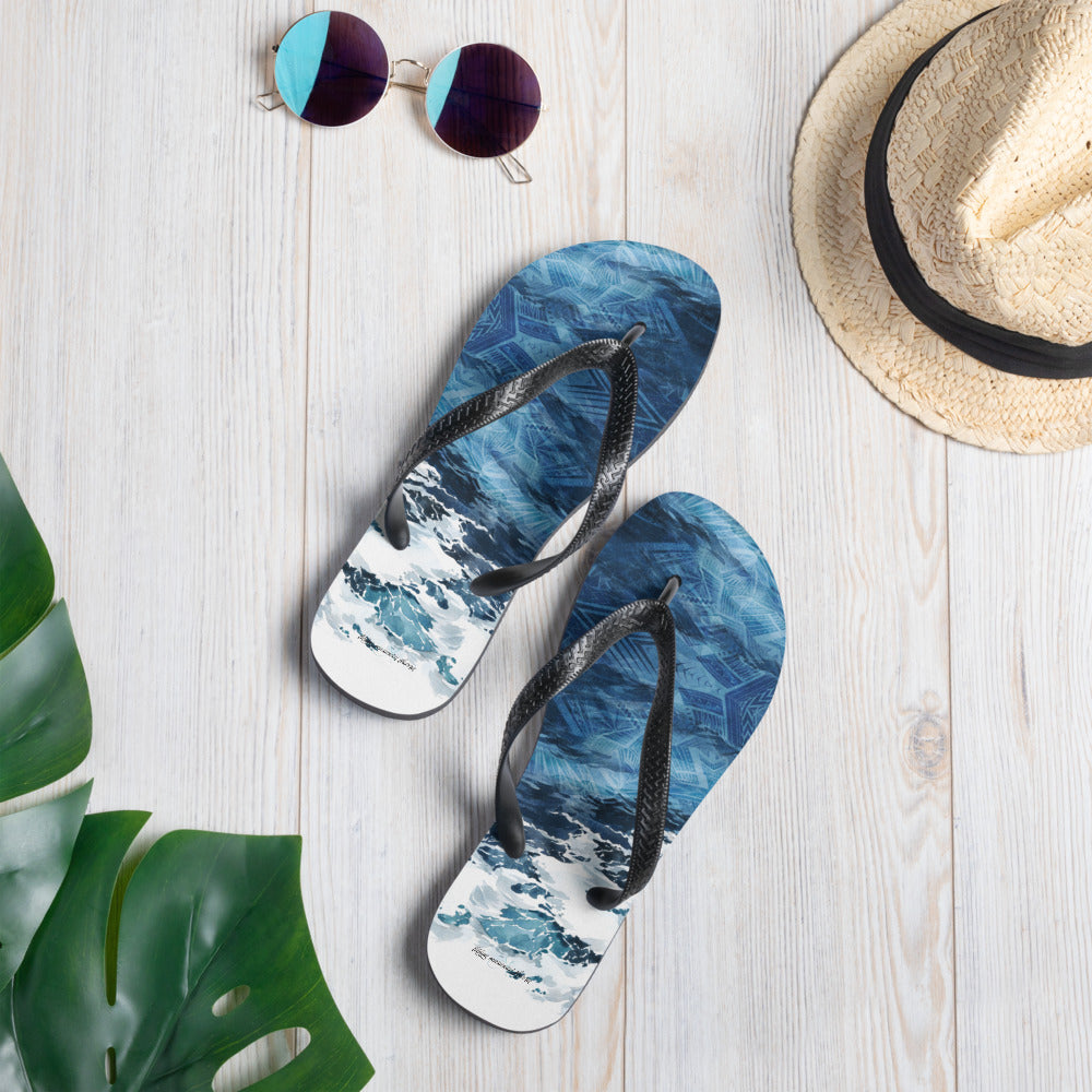 Ocean Waves Tatau Flip-Flops