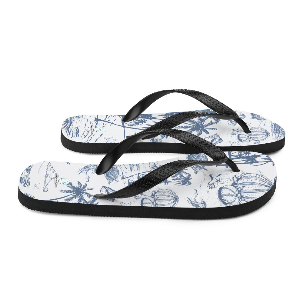 Blue Island Toile Flip-Flops
