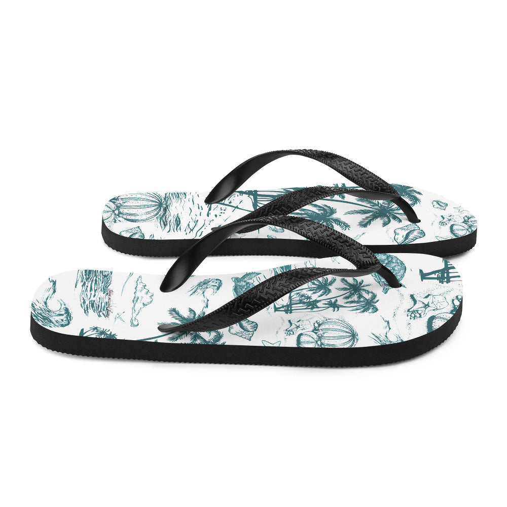 Teal Toile Flip-Flops
