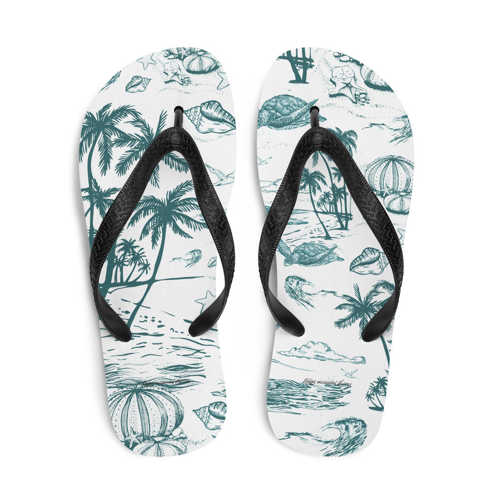 Teal Toile Flip-Flops