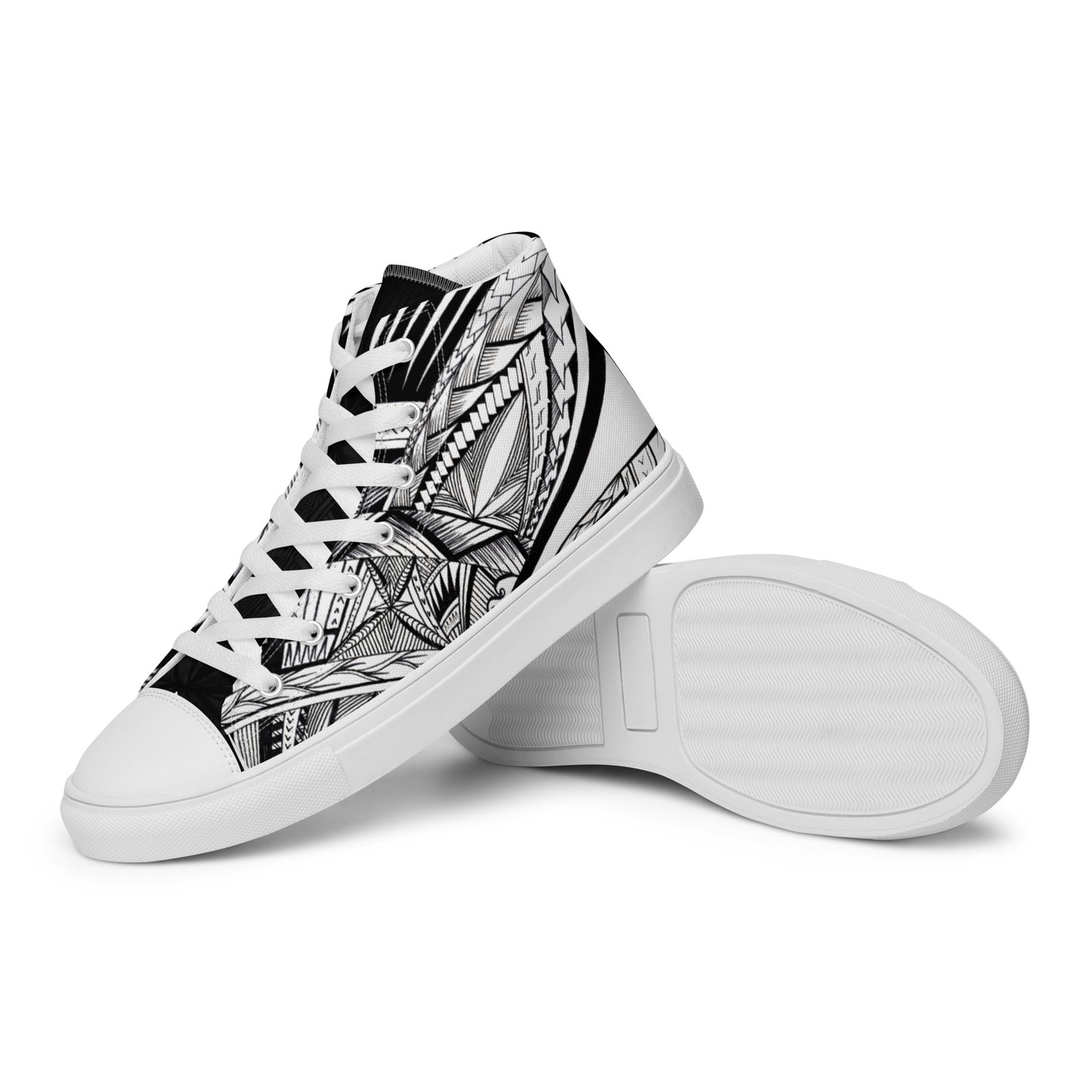Samoa Tatau Black White Women’s high top canvas shoes
