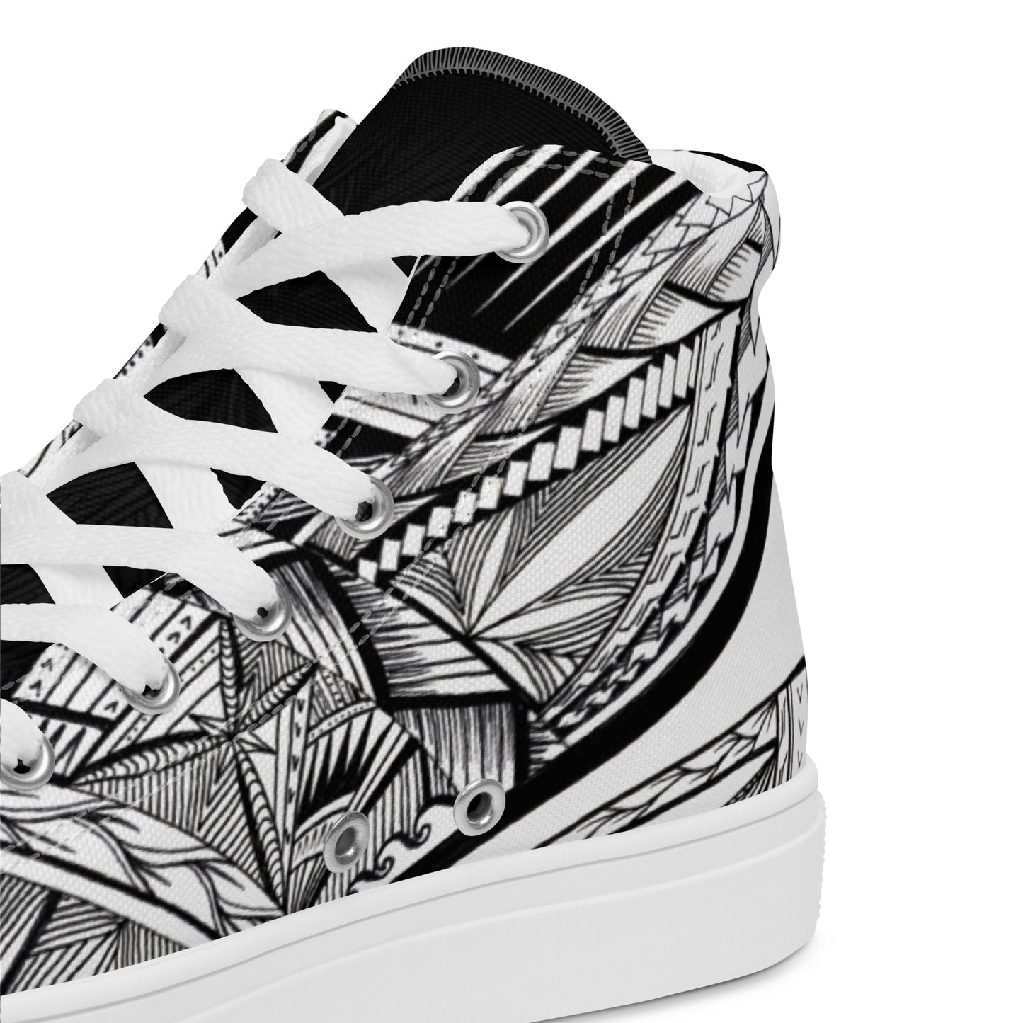 Samoa Tatau Black White Women’s high top canvas shoes