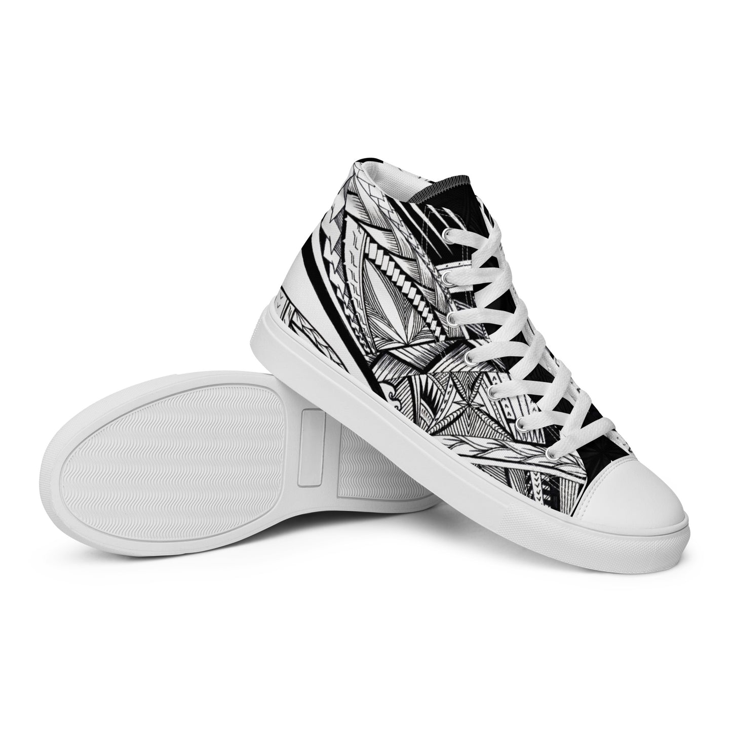 Samoa Tatau Black White Women’s high top canvas shoes