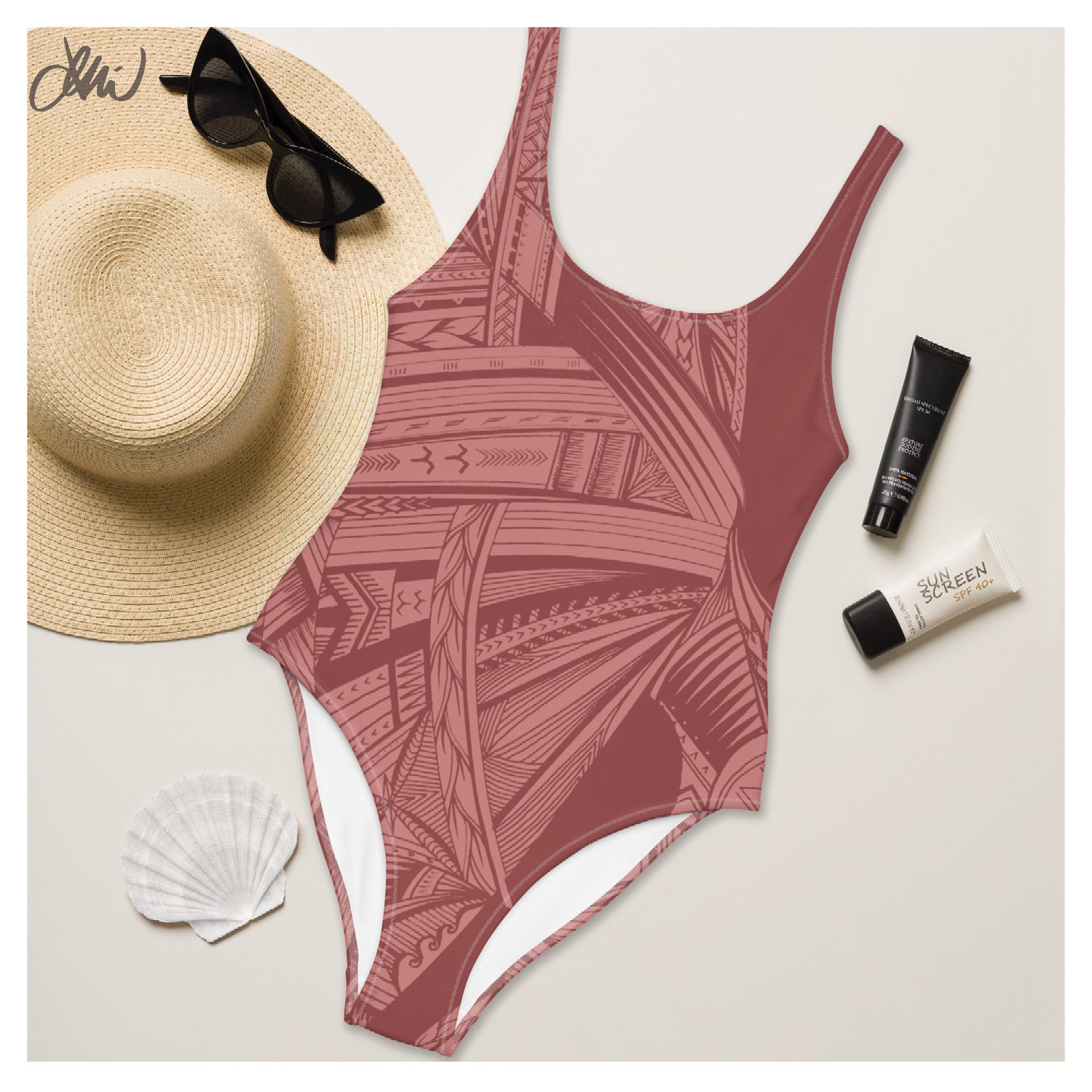 Samoan Light Pink Tatau One-Piece Swimsuit