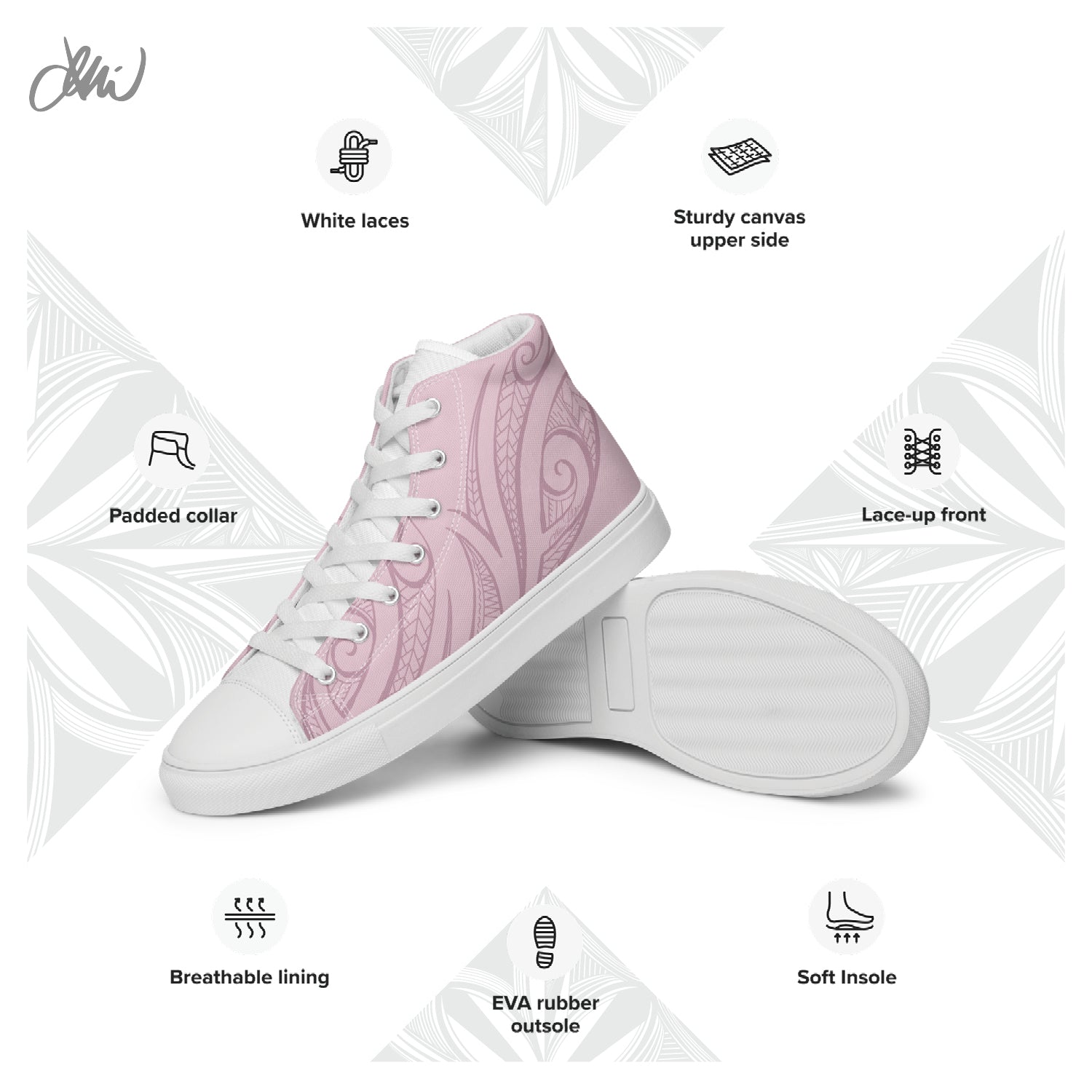 Pink Pasifika Men’s high top canvas shoes