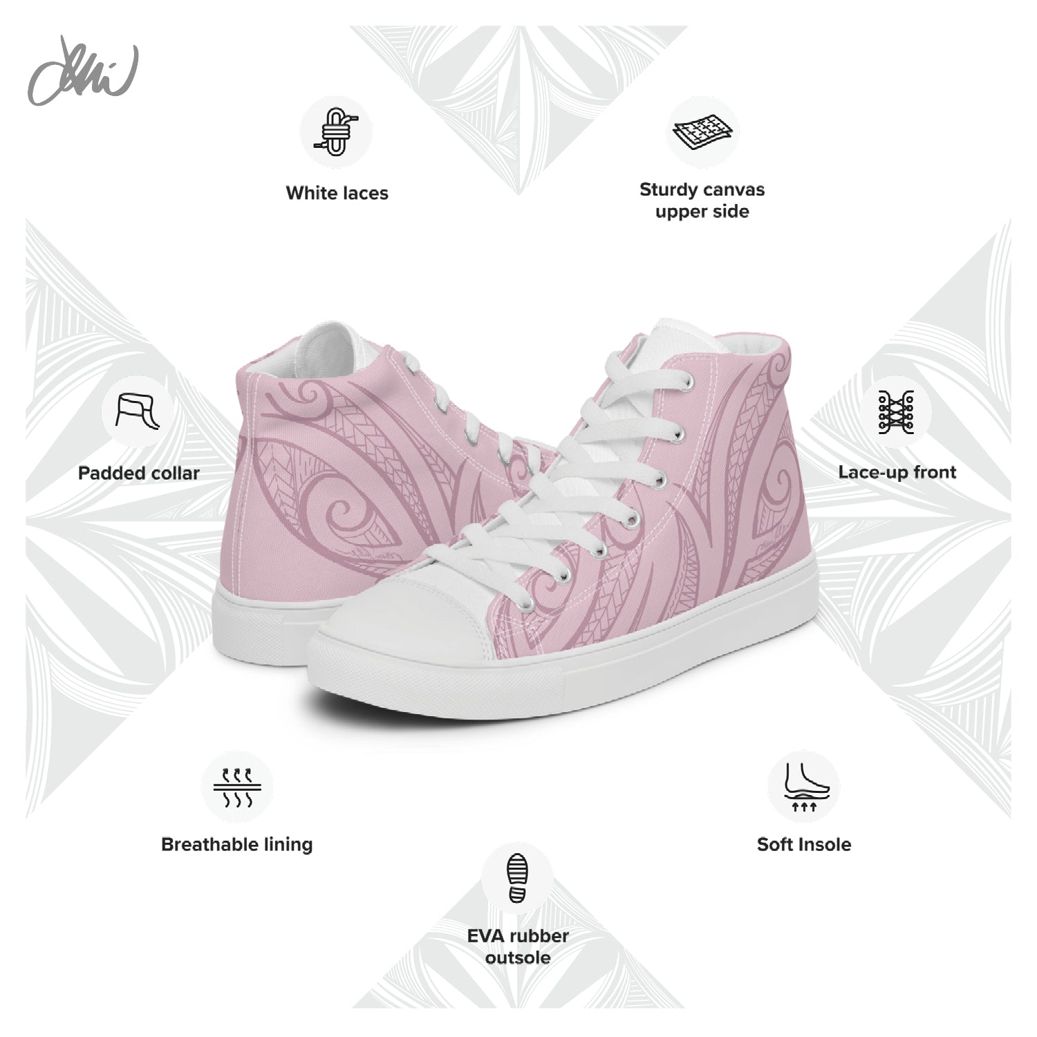 Pink Pasifika Men’s high top canvas shoes
