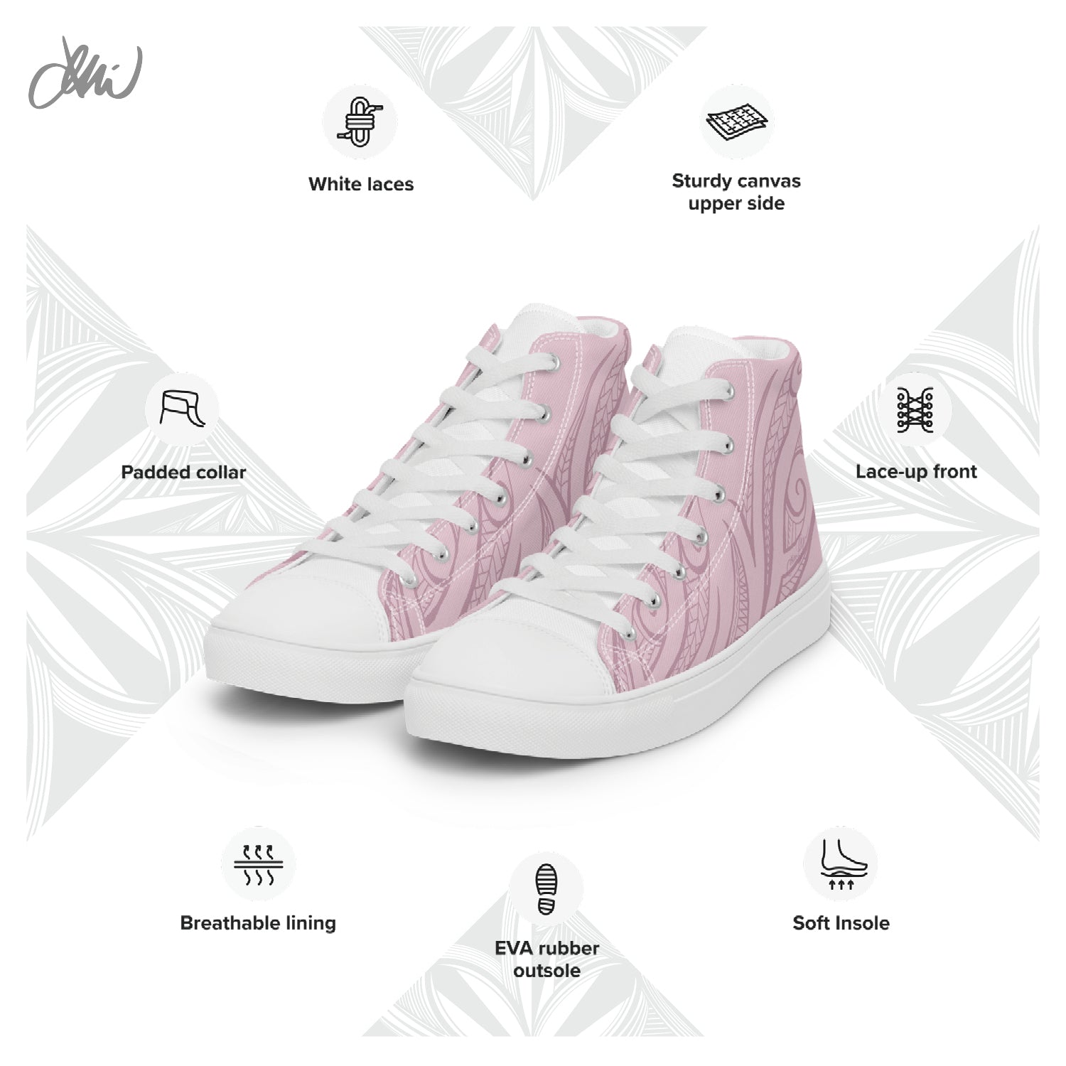 Pink Pasifika Men’s high top canvas shoes
