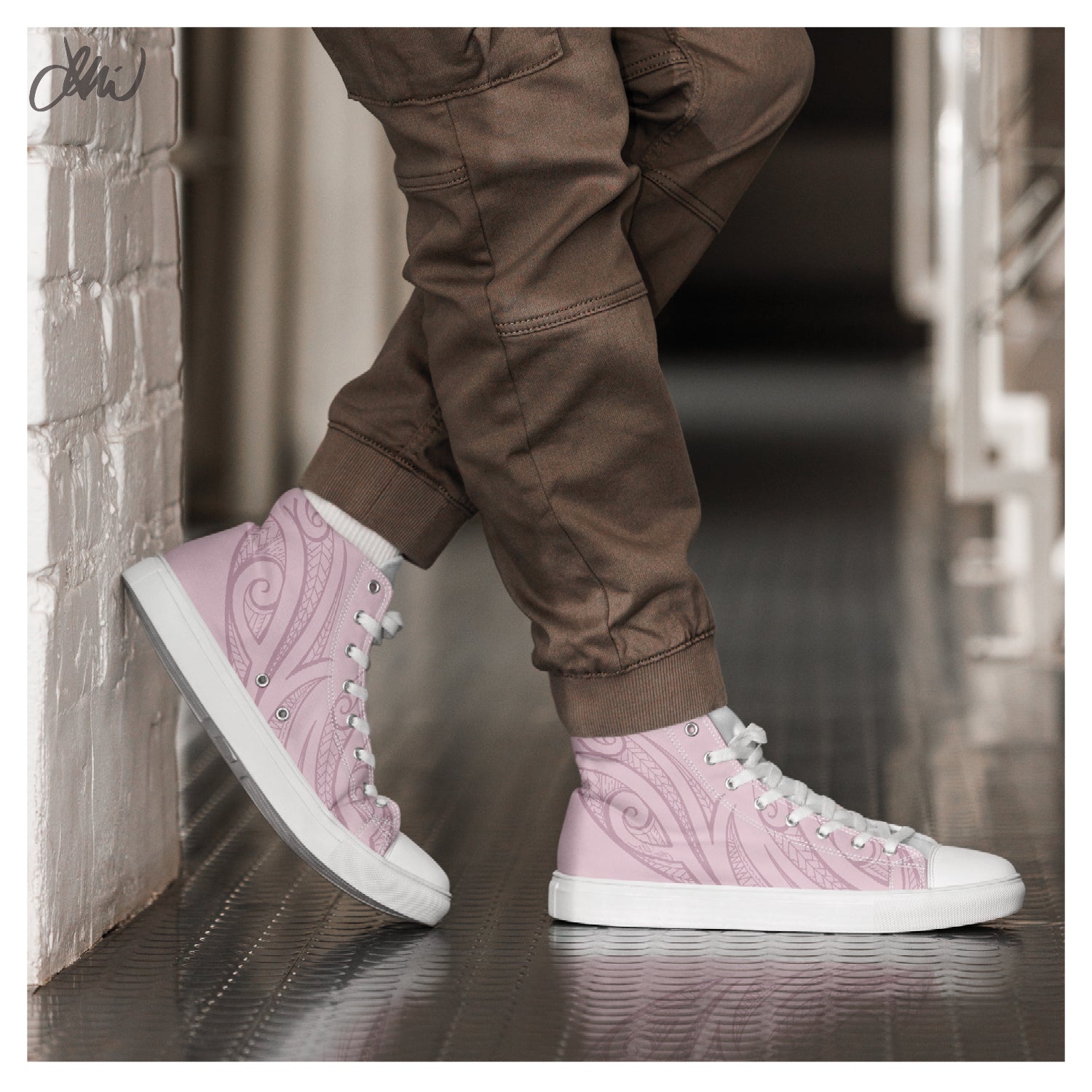 Pink Pasifika Men’s high top canvas shoes