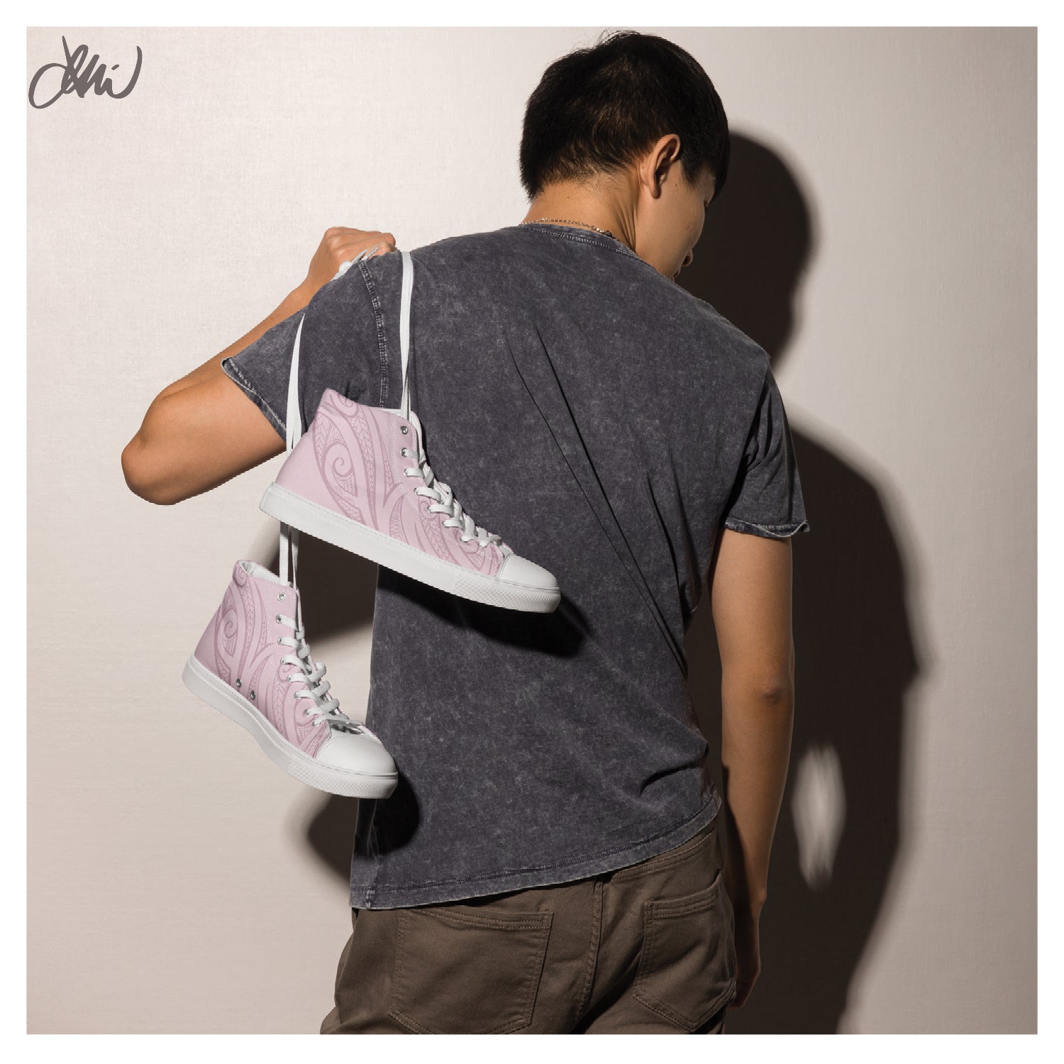 Pink Pasifika Men’s high top canvas shoes