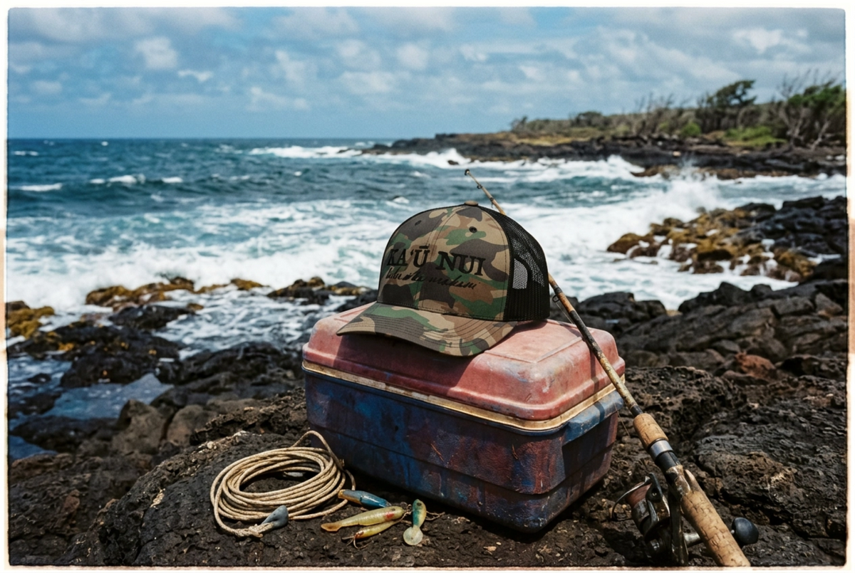 Kau Nui Camo Hat Hawaiian Embroidered Cap Ka'u Hawaii Gift Camouflage Dad Hat Pacific Island Hat Local Hawaii Clothing Gift for Him Her Mens