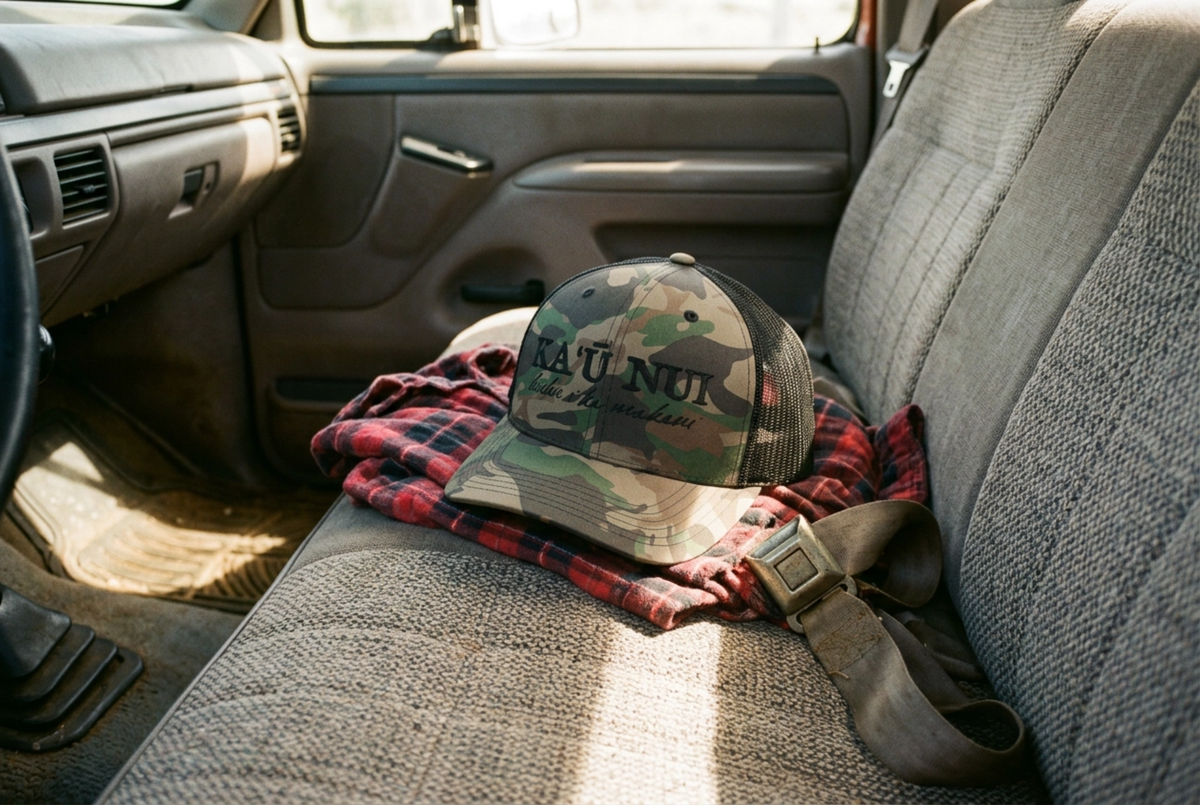 Kau Nui Camo Hat Hawaiian Embroidered Cap Ka'u Hawaii Gift Camouflage Dad Hat Pacific Island Hat Local Hawaii Clothing Gift for Him Her Mens