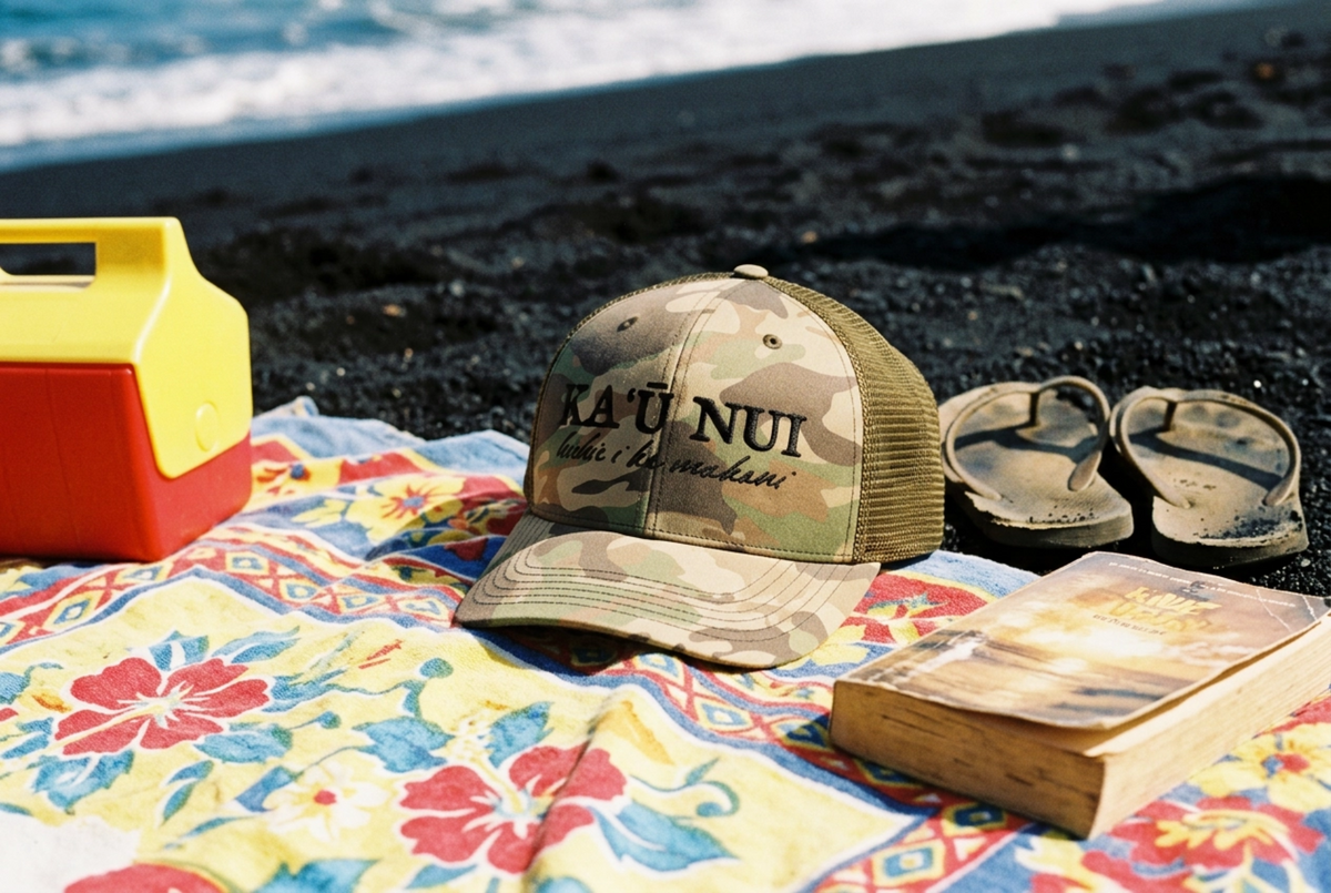 Kau Nui Camo Hat Hawaiian Embroidered Cap Ka'u Hawaii Gift Camouflage Dad Hat Pacific Island Hat Local Hawaii Clothing Gift for Him Her Mens
