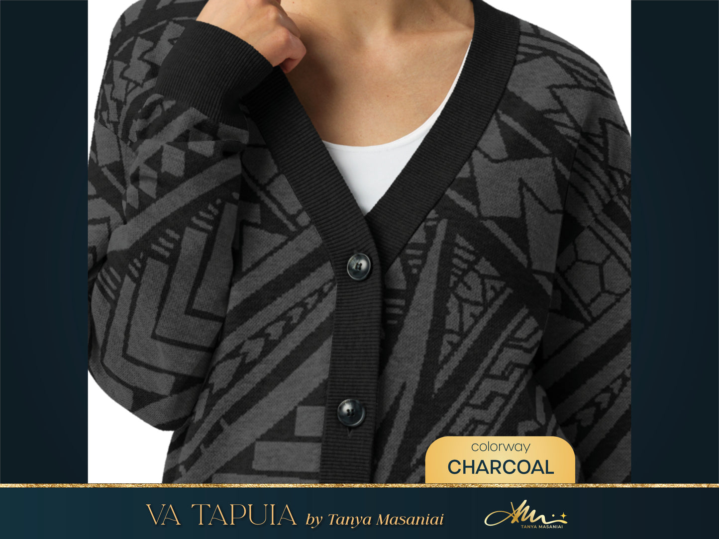 Samoan Tatau Cardigan Button Front Pattern Soft Knit Light Sweater Cultural Gift Pacific Islander Family Reunion Travel Wear