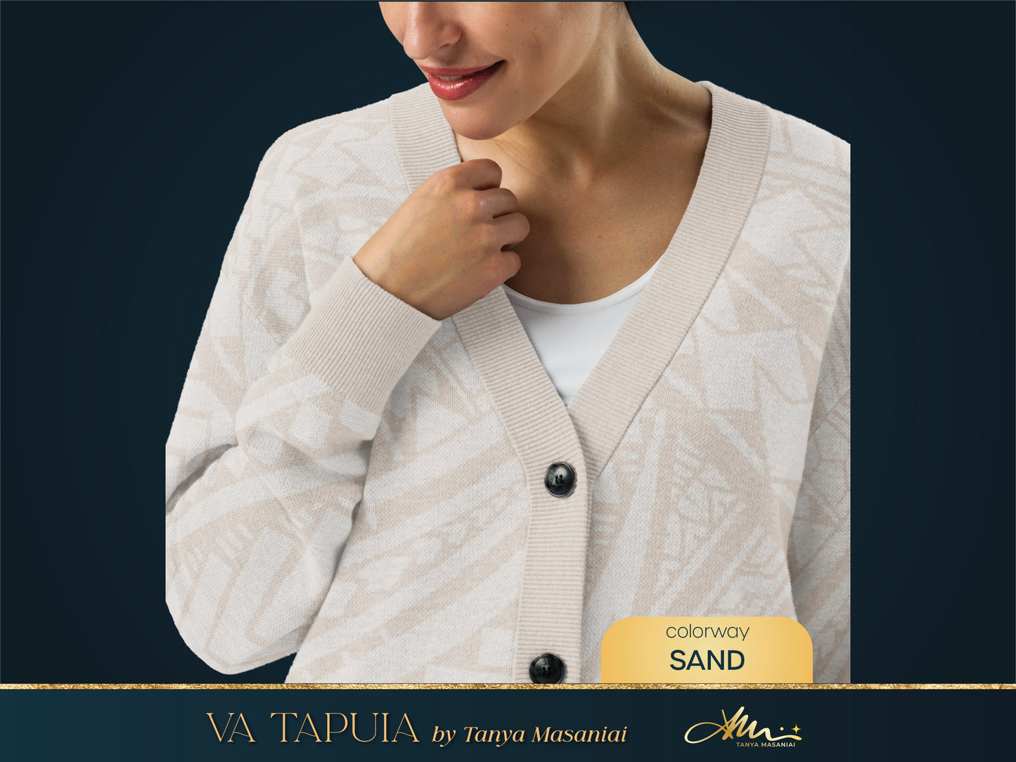 Samoan Tatau Cardigan Button Front Pattern Soft Knit Light Sweater Cultural Gift Pacific Islander Family Reunion Travel Wear