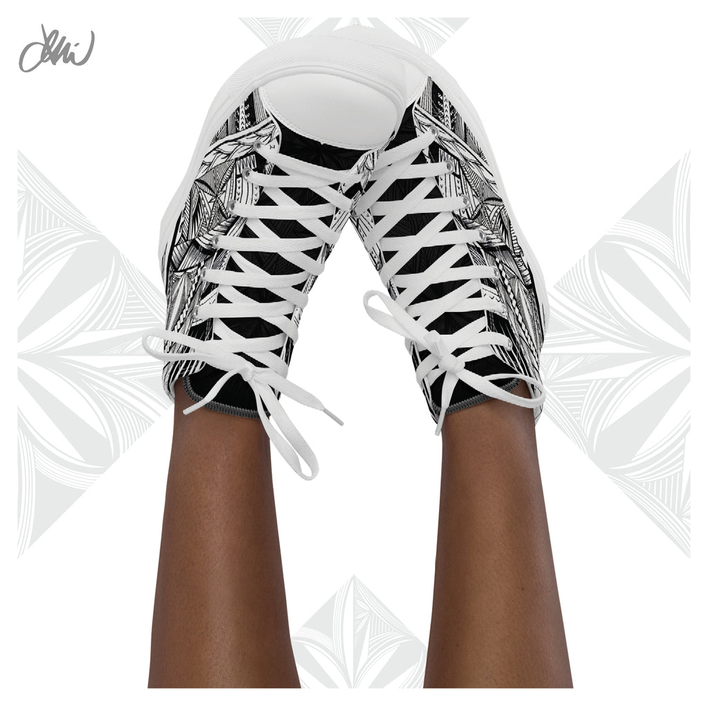 Samoa Tatau Black White Women’s high top canvas shoes