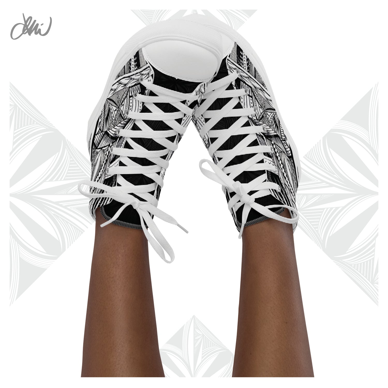 Samoa Tatau Black White Women’s high top canvas shoes
