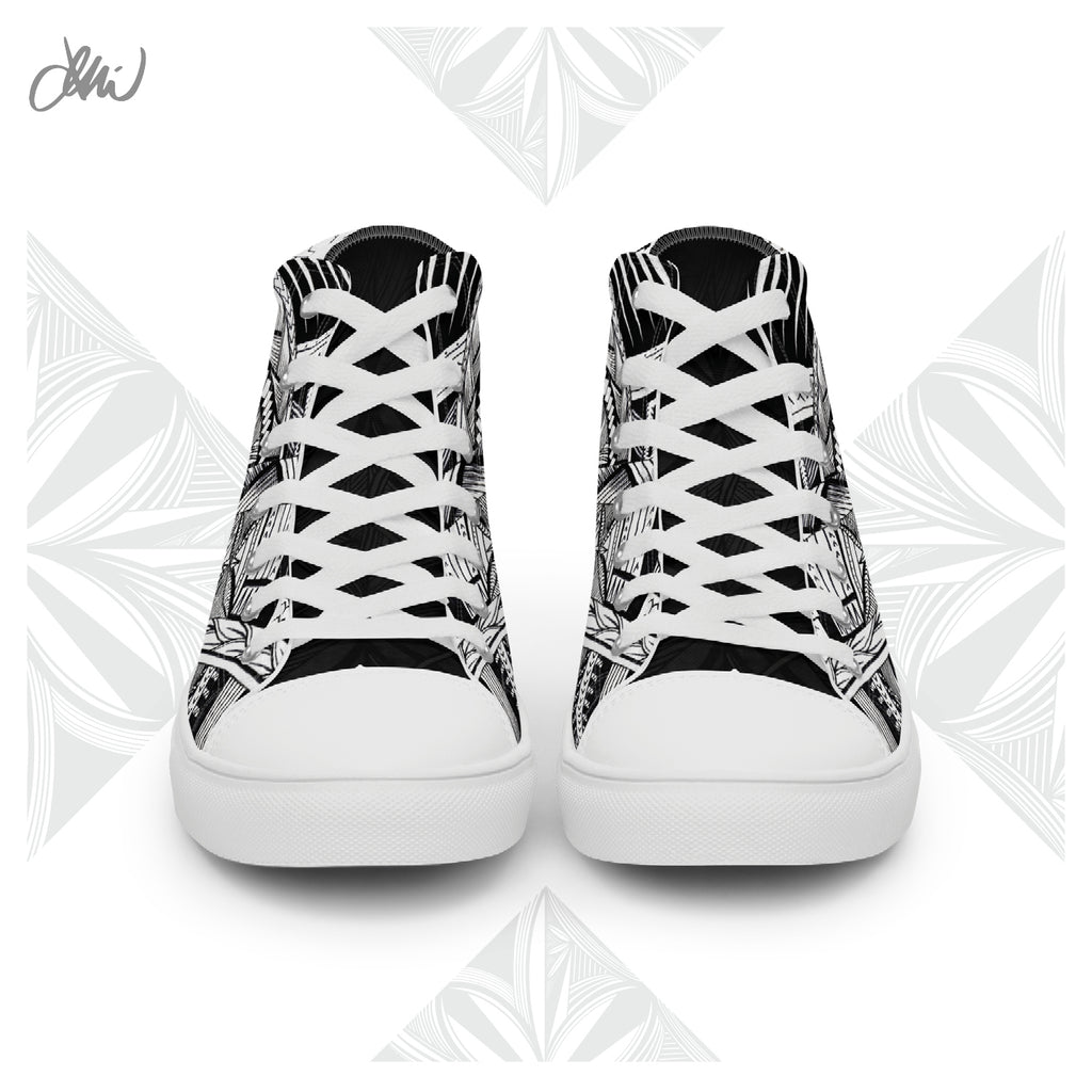Samoa Tatau Black White Women’s high top canvas shoes
