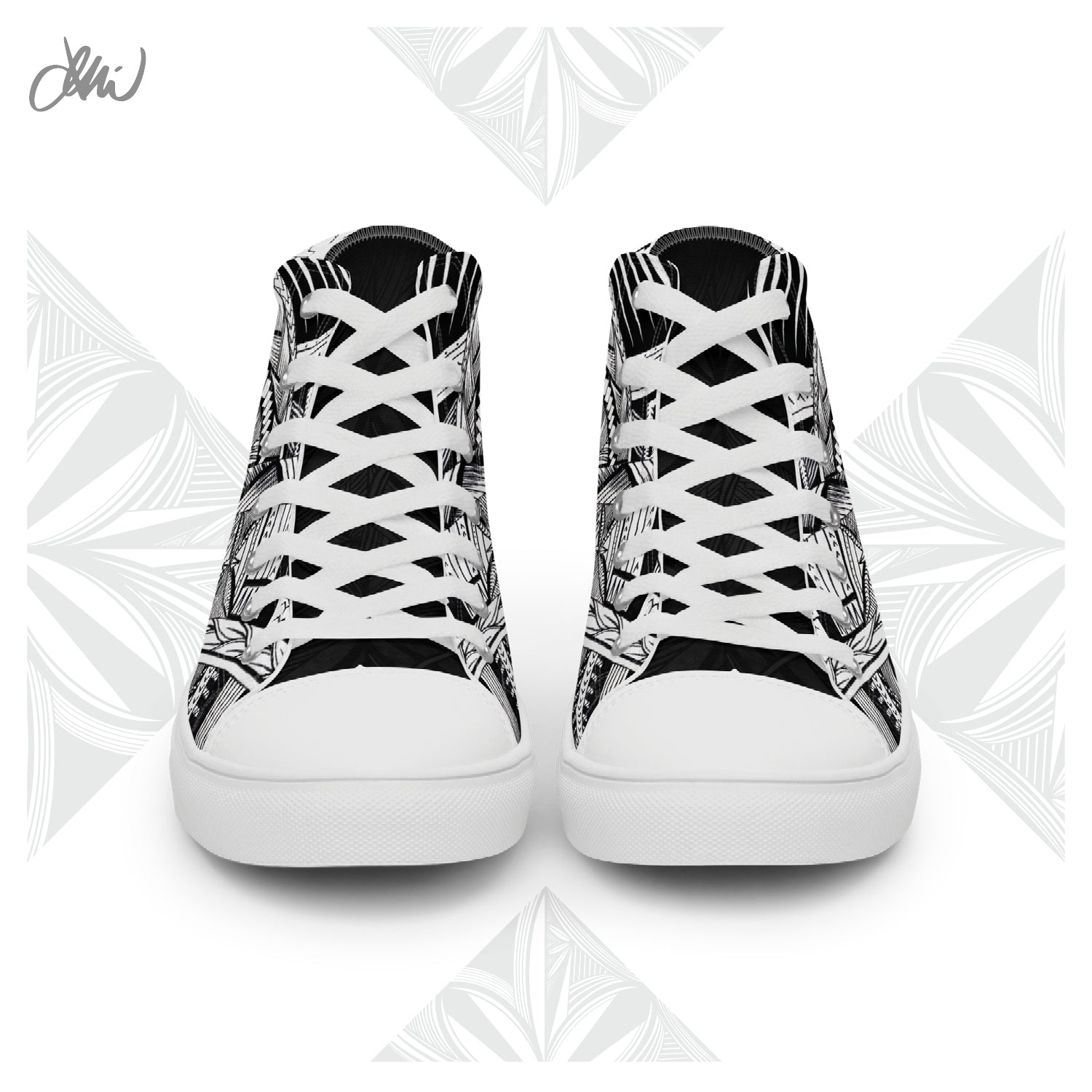 Samoa Tatau Black White Women’s high top canvas shoes