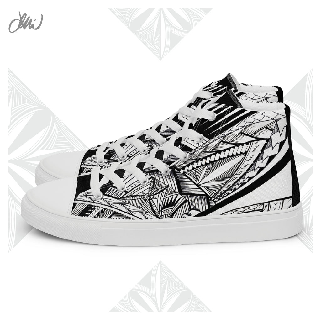 Samoa Tatau Black White Women’s high top canvas shoes