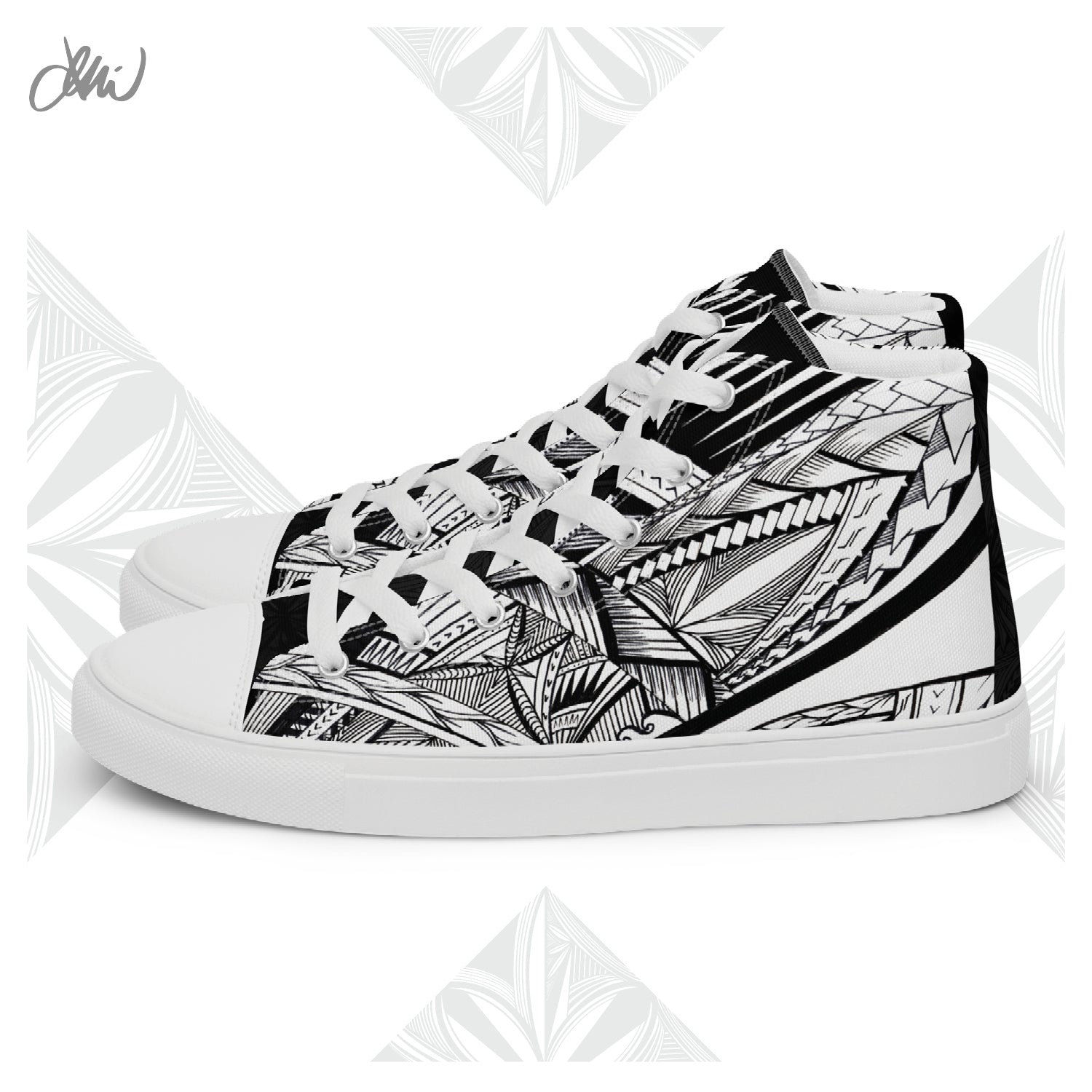 Samoa Tatau Black White Women’s high top canvas shoes