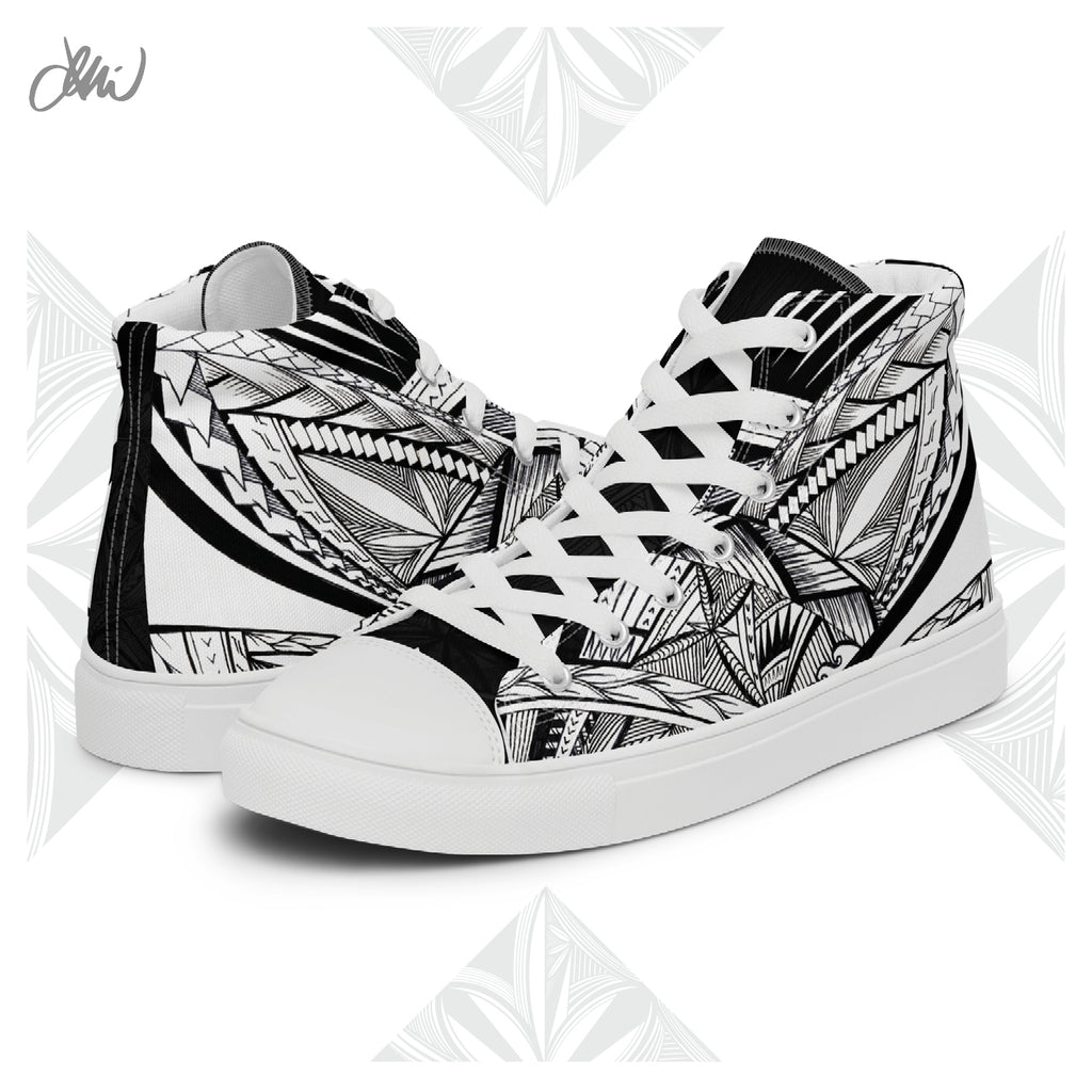 Samoa Tatau Black White Women’s high top canvas shoes
