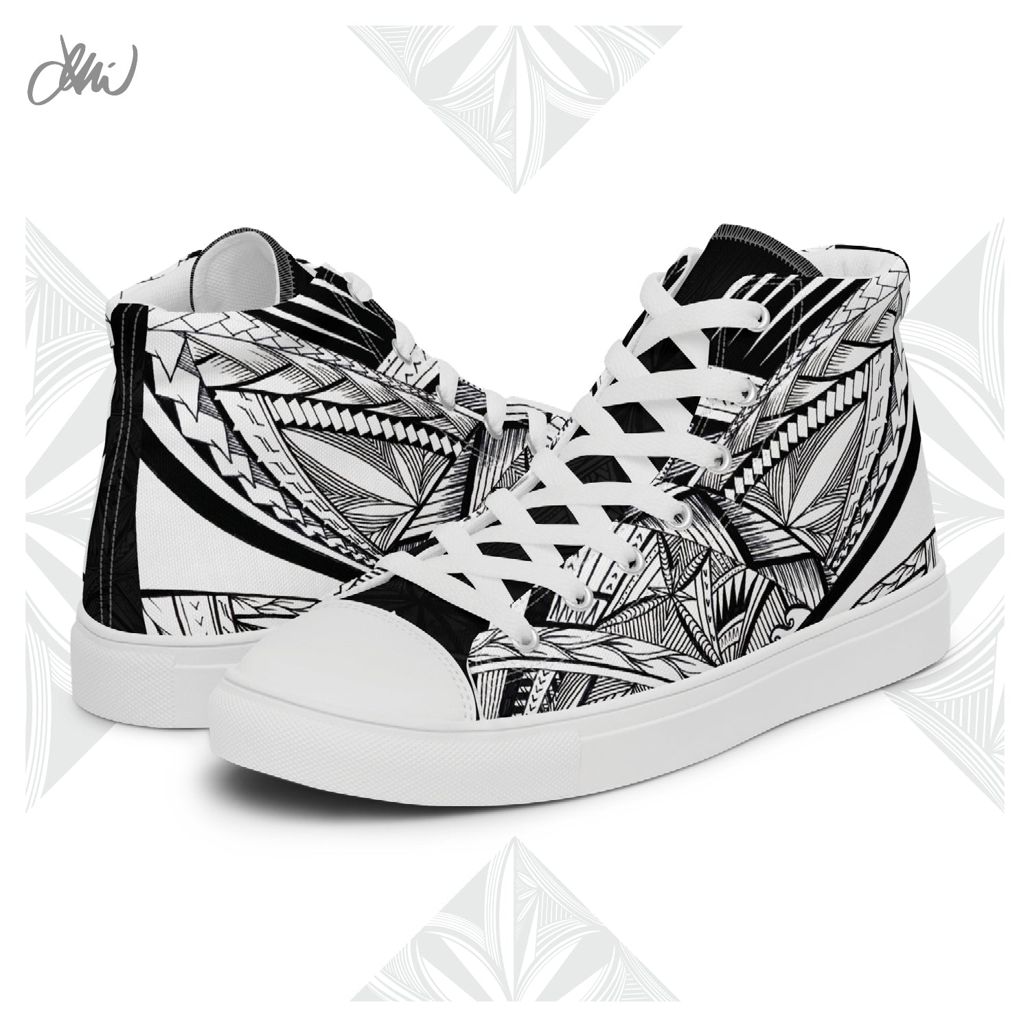 Samoa Tatau Black White Women’s high top canvas shoes
