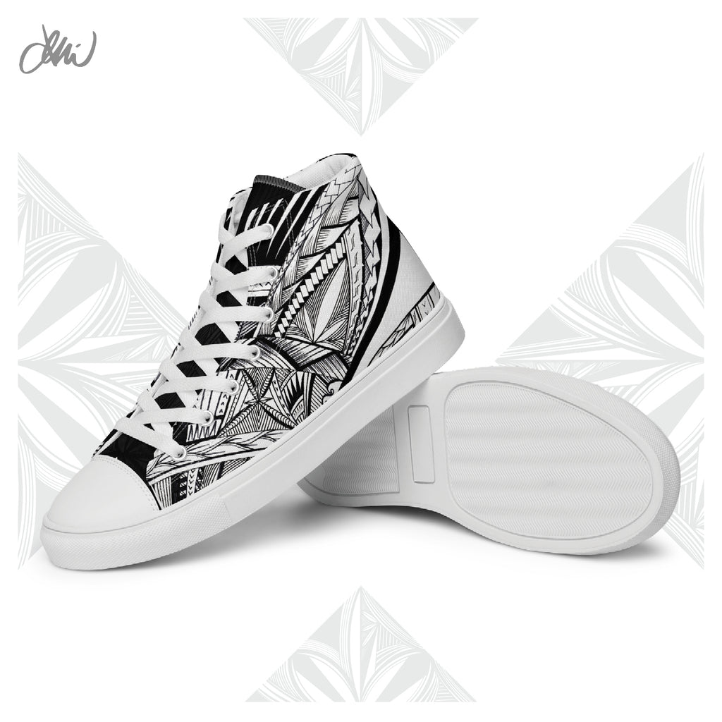 Samoa Tatau Black White Women’s high top canvas shoes