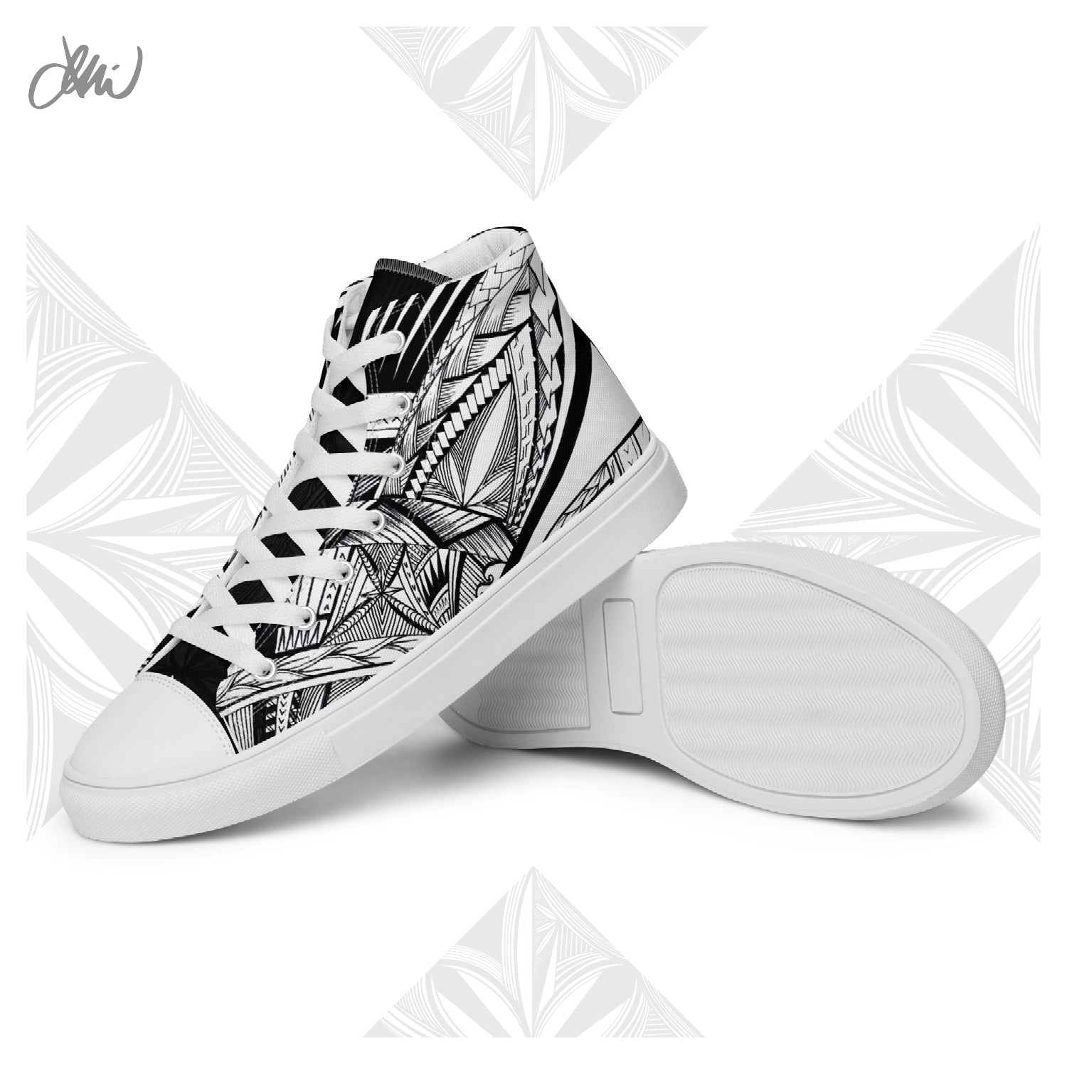 Samoa Tatau Black White Women’s high top canvas shoes