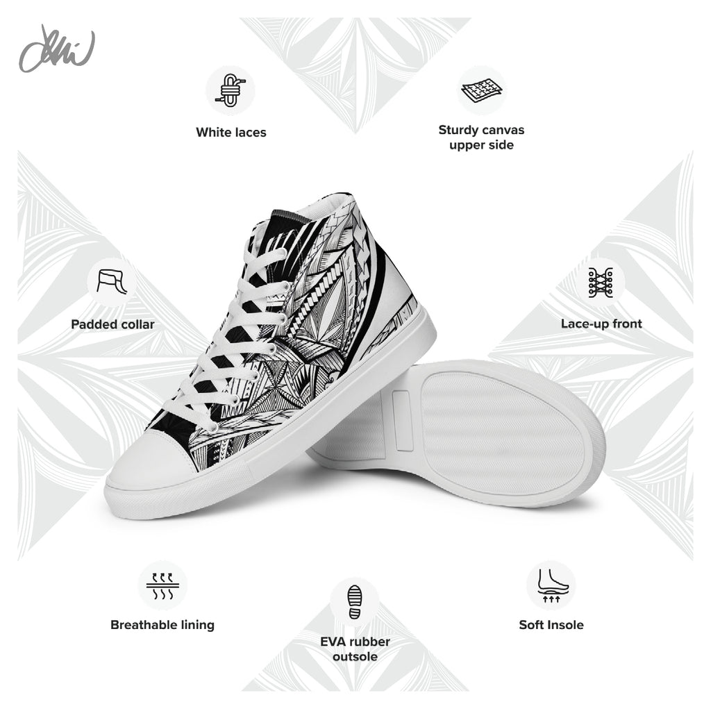 Samoa Tatau Black White Women’s high top canvas shoes