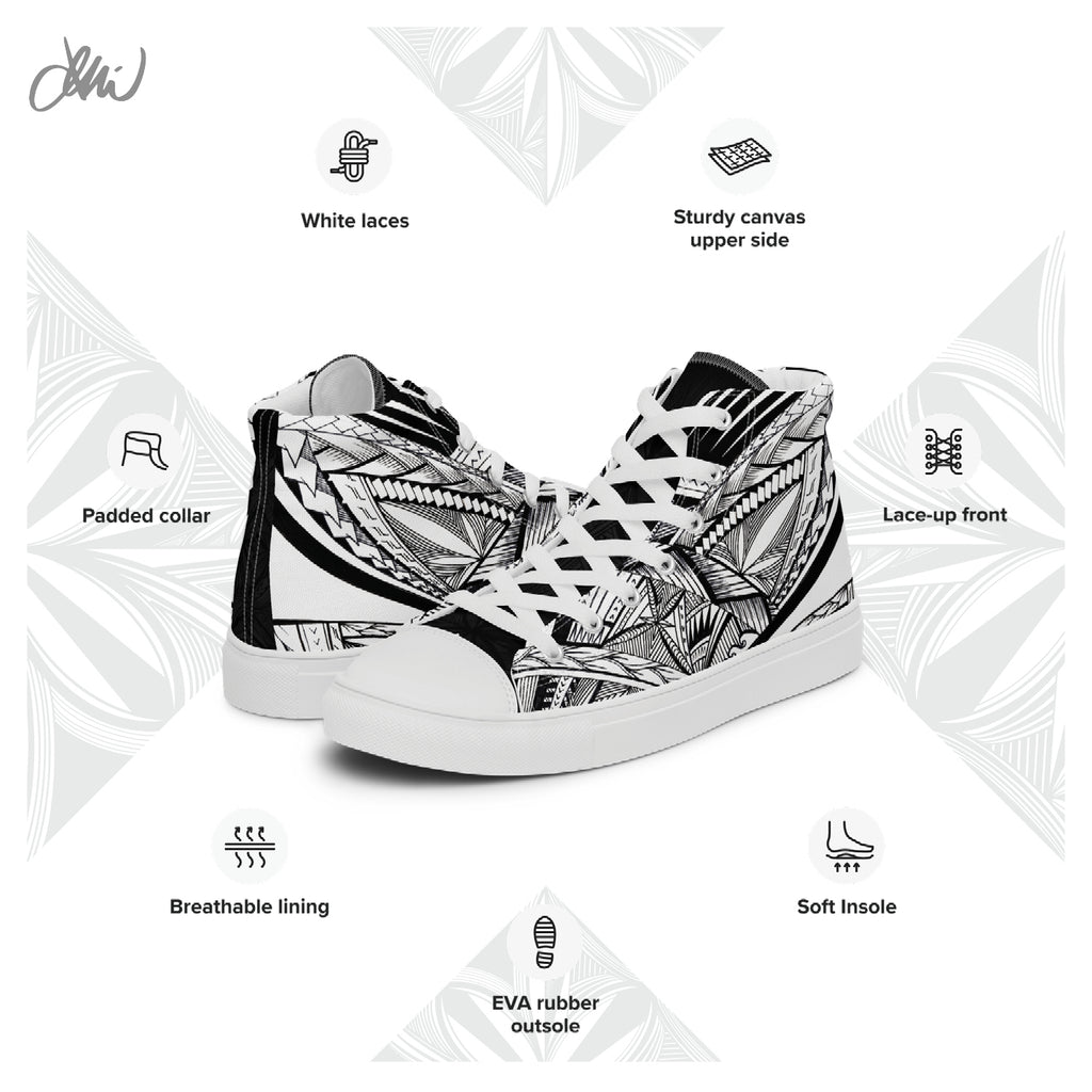 Samoa Tatau Black White Women’s high top canvas shoes