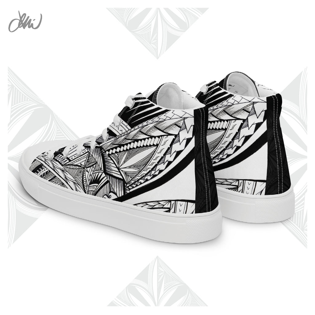 Samoa Tatau Black White Women’s high top canvas shoes